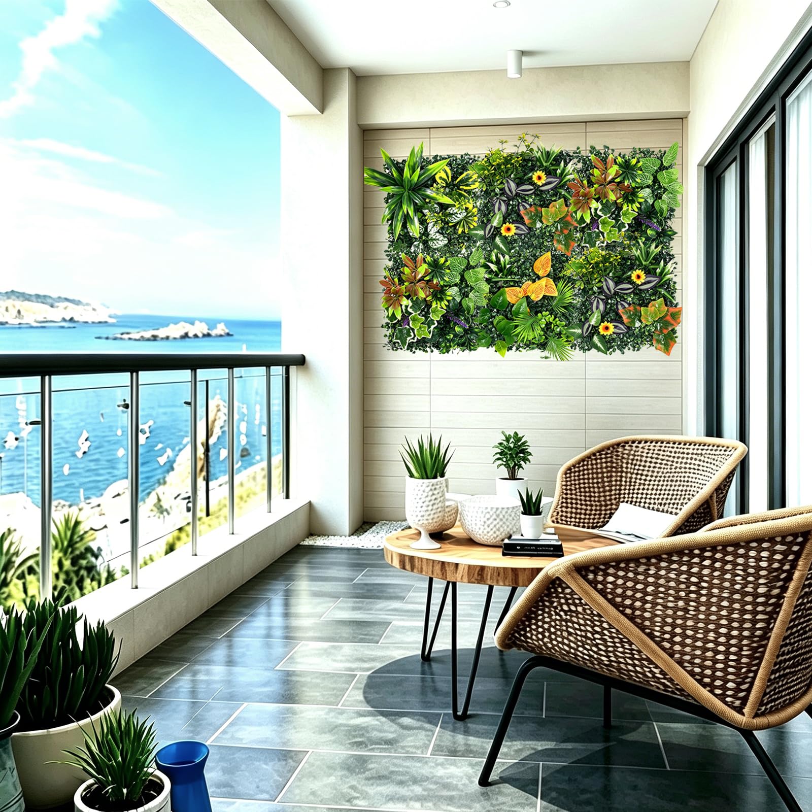 4 Panneaux Murs de Plantes Artificielles, 25 * 25cm, Décoration Murale en Gazon Synthétique, Panneau Végétal Synthétique, Mur Végétal Artificiel, pour Décoration Intérieure Extérieure