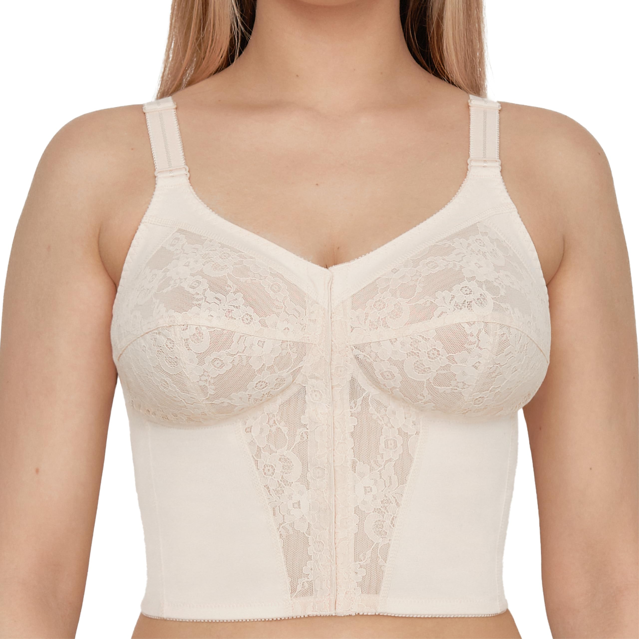 Susa BH ohne Bügel Longline BH Classics I Bügelloser BH mit femininer Optik durch Spitzeneinsatz I Halbtransparenter BH mit 3-teilig genähten Cups