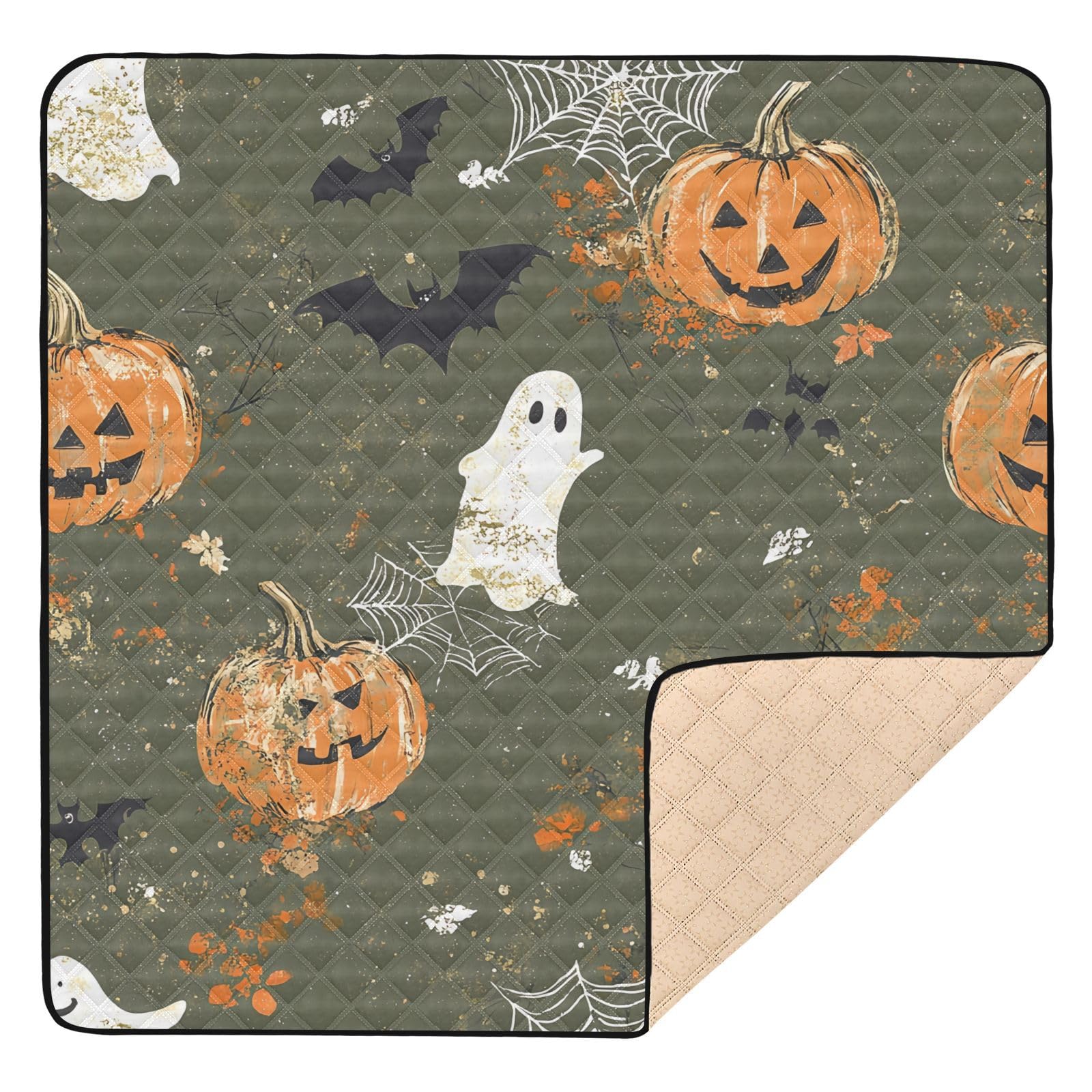 BOESI Ghost and Halloween Pumpkin Baby Play Mat, 50“ X 50” Washable Folding Crawling Mat, Baby Floor Mat, Soft, Non-Slip