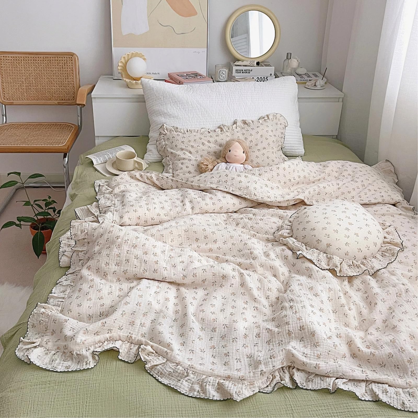 BuLuTu Cottage Floral Toddler Girls Duvet Cover 47"x59", Sprout, No Pillows