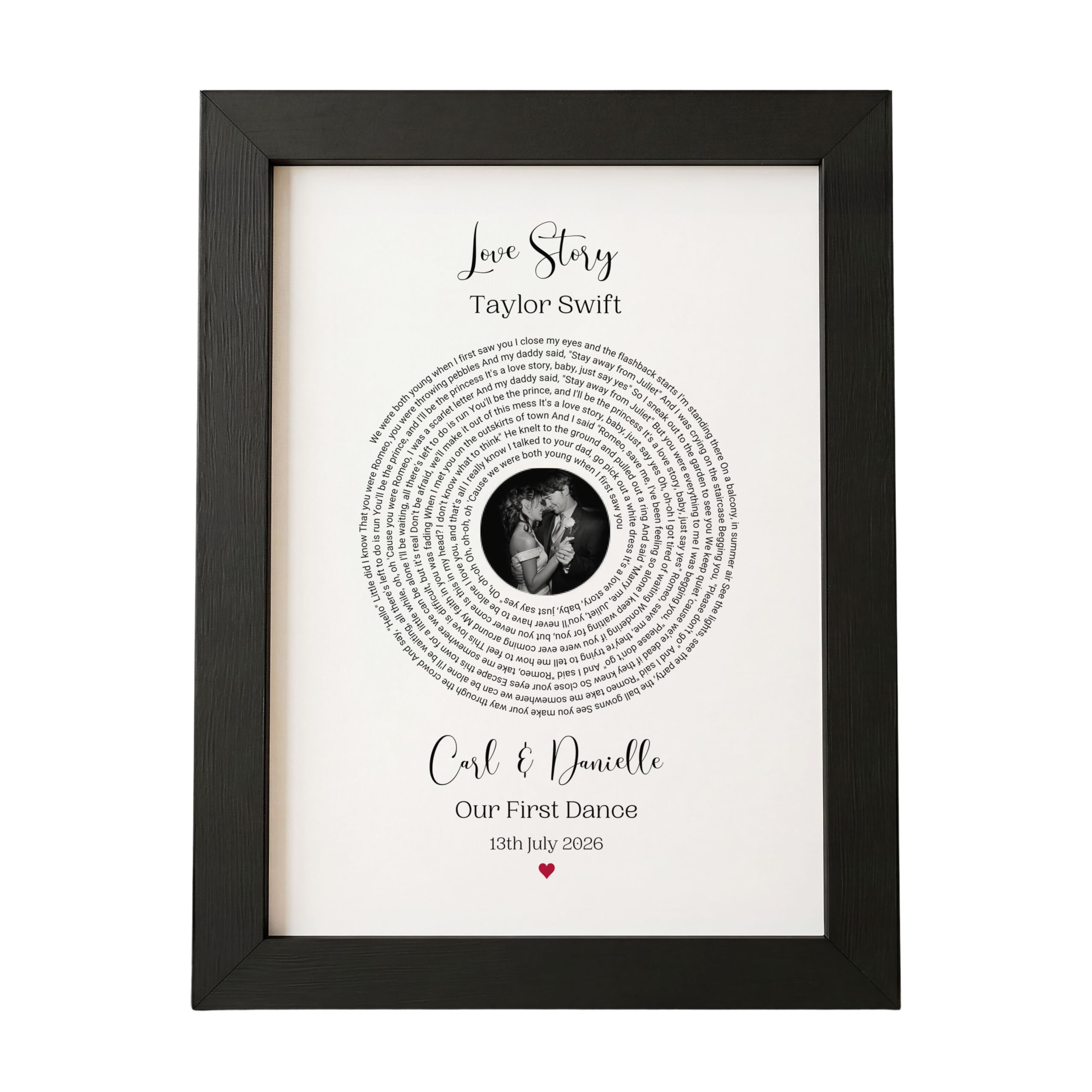 Pretty Unique Prints First Dance Wedding Gift, Personalised Song Lyrics Record Print with Couple Photo, Anniversary Keepsake for Husband Wife or Newlyweds