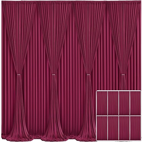 8 paneles de cortina de fondo color borgoña para fiestas de boda, sin arrugas, cortinas de fotos color granate, decoración de tela para cumpleaños,