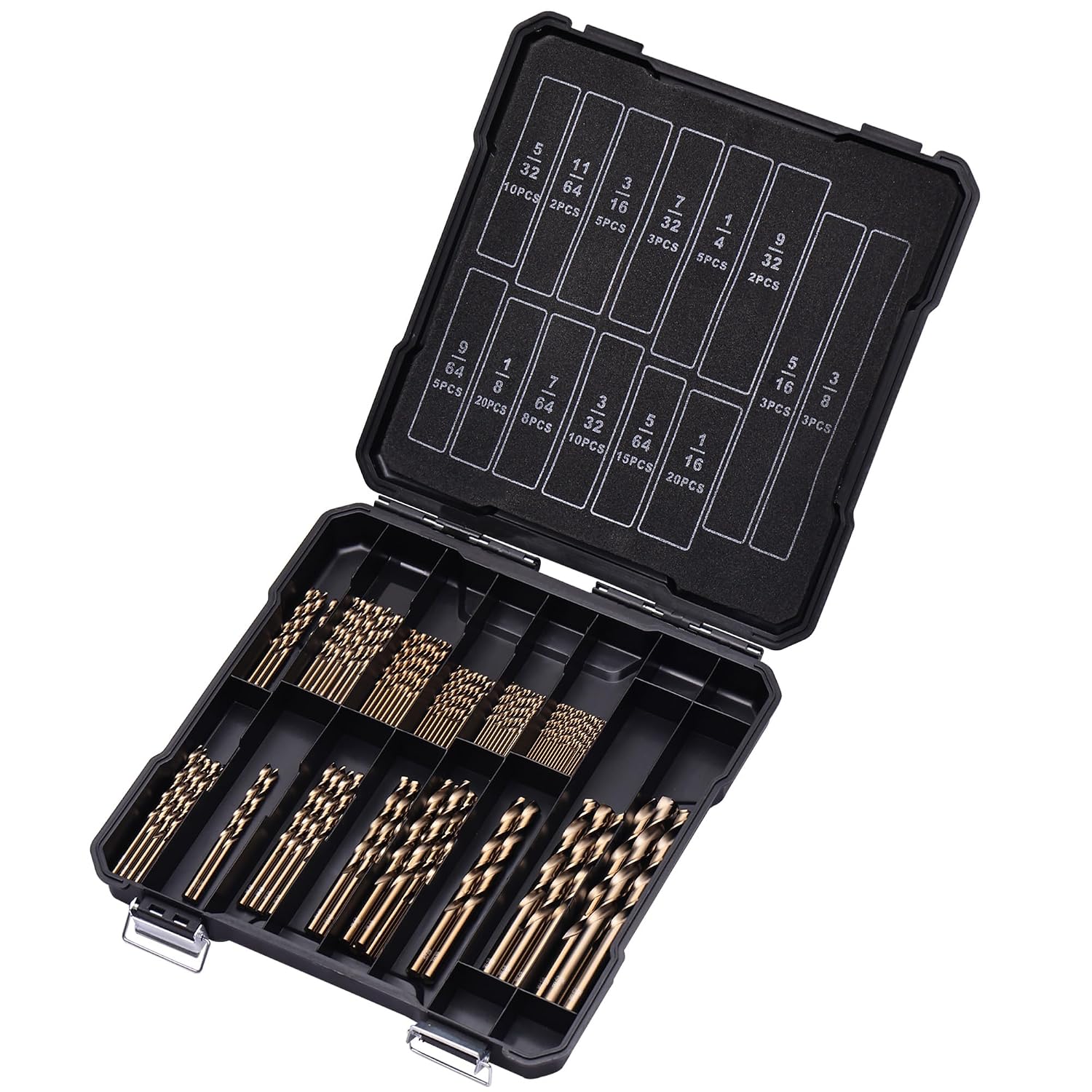Cobalt Drill Bit Set for Hardened Metal and Stainless Steel, 111Pcs M35 High Speed Steel Twist Jobber Metal Drill Bits 1/16"-3/8", with Plastic Index Storage Case