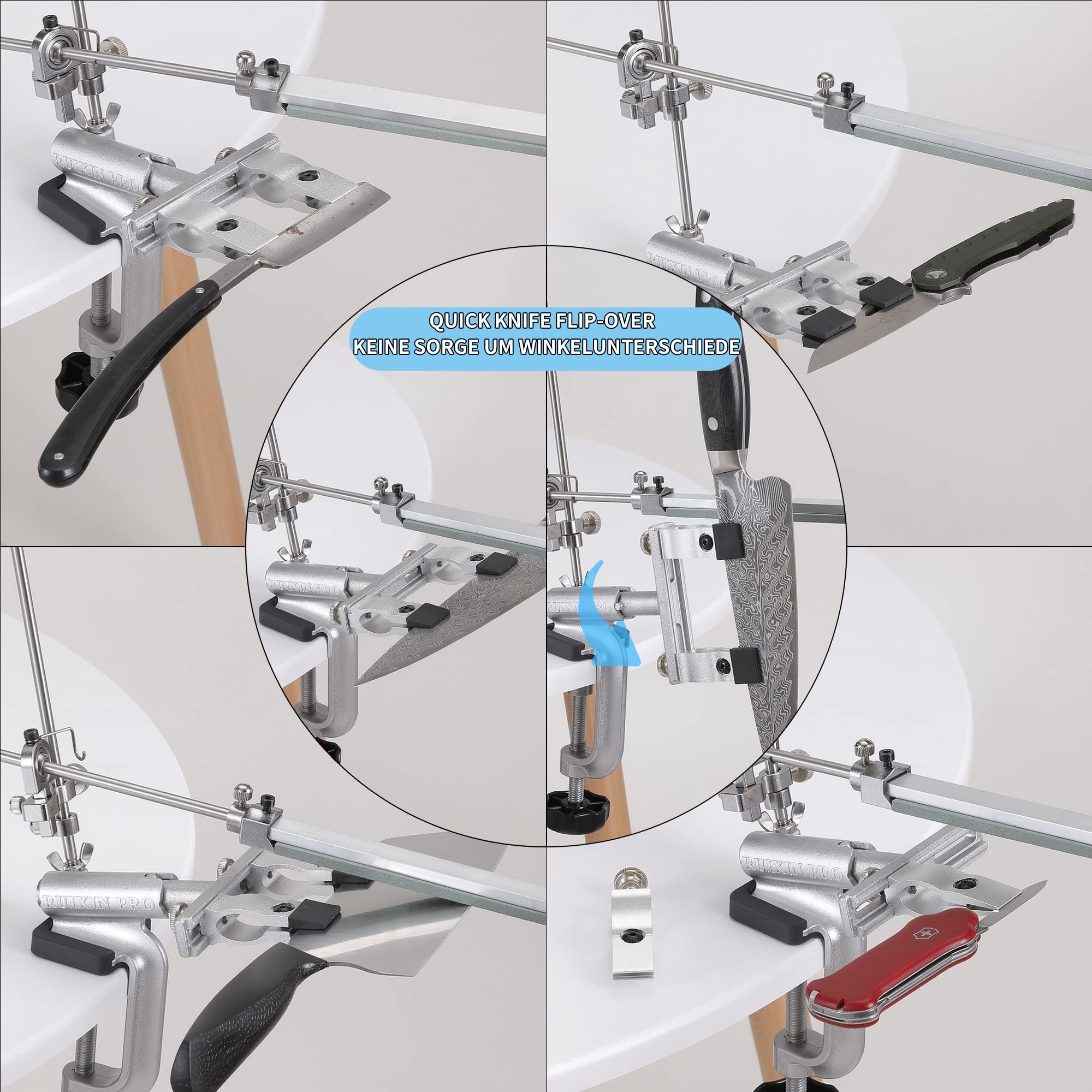 CWOVRS Aiguiseur de Couteaux, RX-009 Affûteur Couteaux à Angle Fixe Rotatif à 360°, Curseur et Fixation Précis Améliorés, Kit de Système d'Affûtage de Couteaux à Cuisine, 10 Pierre Kit