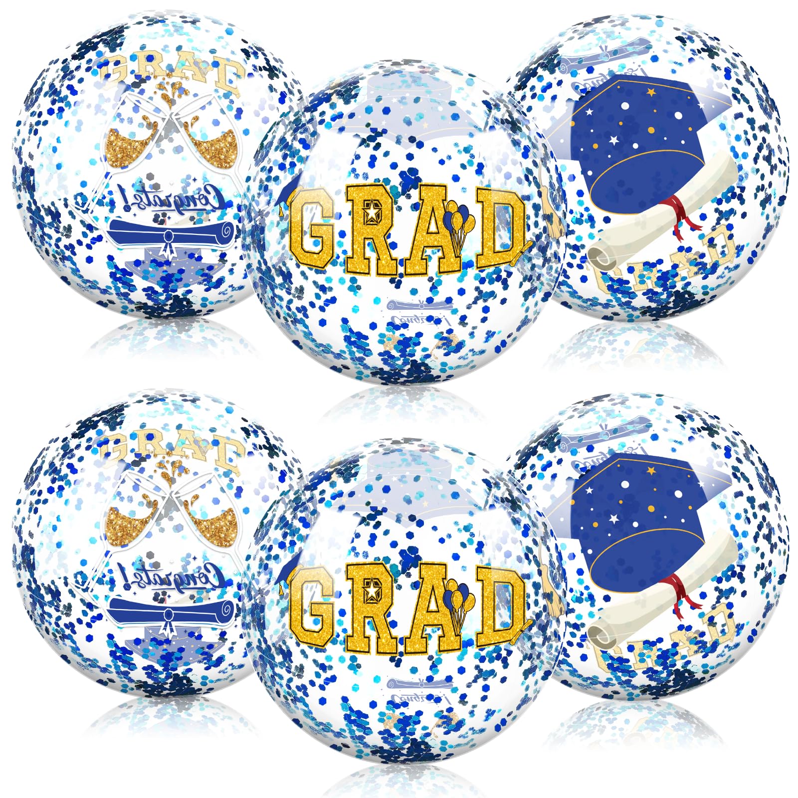 Photo 1 of 10 Pcs 16inch Graduation Beach Balls, Inflatable Glitter Beach Ball Congrats Grad Sign for Class of 2026, Swimming Pool Graduation Party Supplies for Senior College(Blue)
