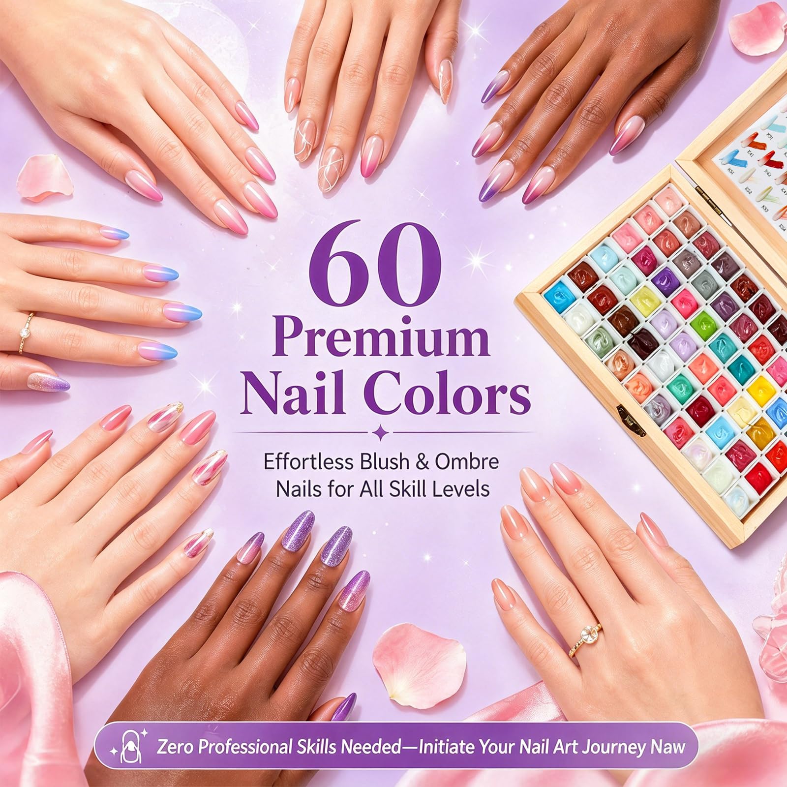 Patting Gel Polish Palette Kit, 60 Colors with Sponges and Nail Art Tools