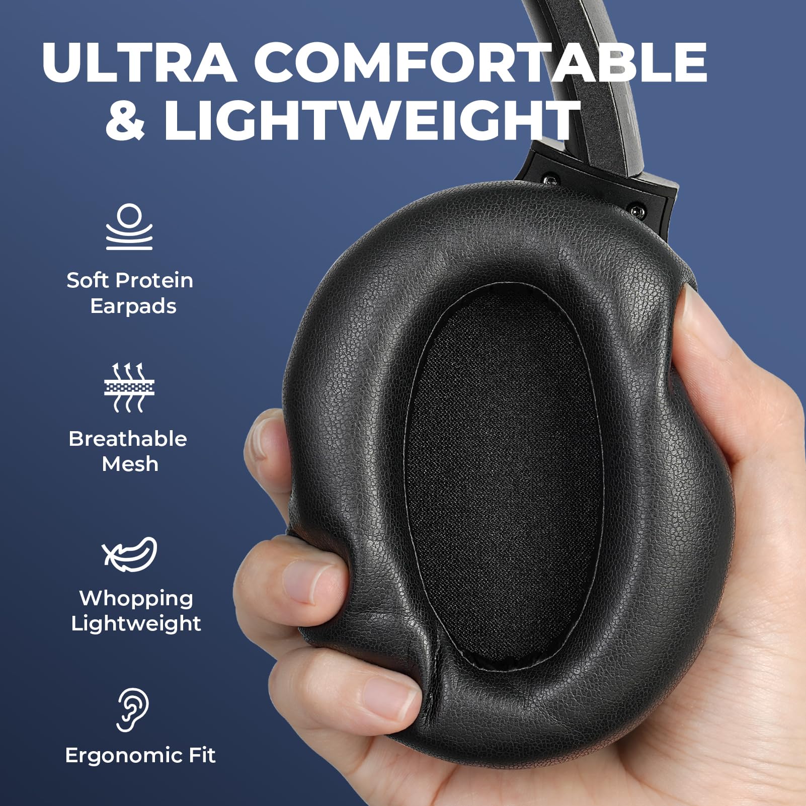 MOVSSOU Cuffie ibride con cancellazione attiva del rumore, cuffie Bluetooth wireless over ear con microfono, bassi profondi, cuscinetti auricolari in memory foam, 30 ore per viaggio/ufficio/casa, nero