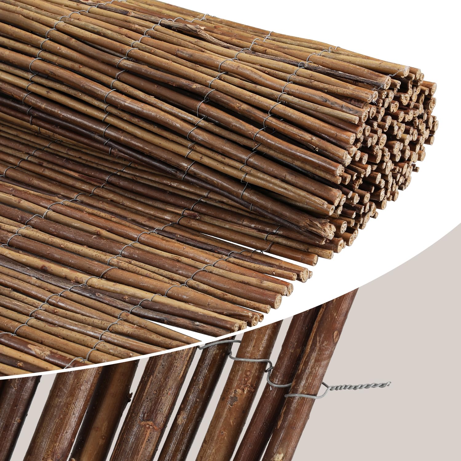Mata wierzbowa 100 x 500 cm, Ø 6-13 mm, naturalna ochrona przed wzrokiem do ogrodu, na balkon i taras, ochrona przed wiatrem i słońcem, ogrodzenie balkonowe, elastyczny montaż, brązowa