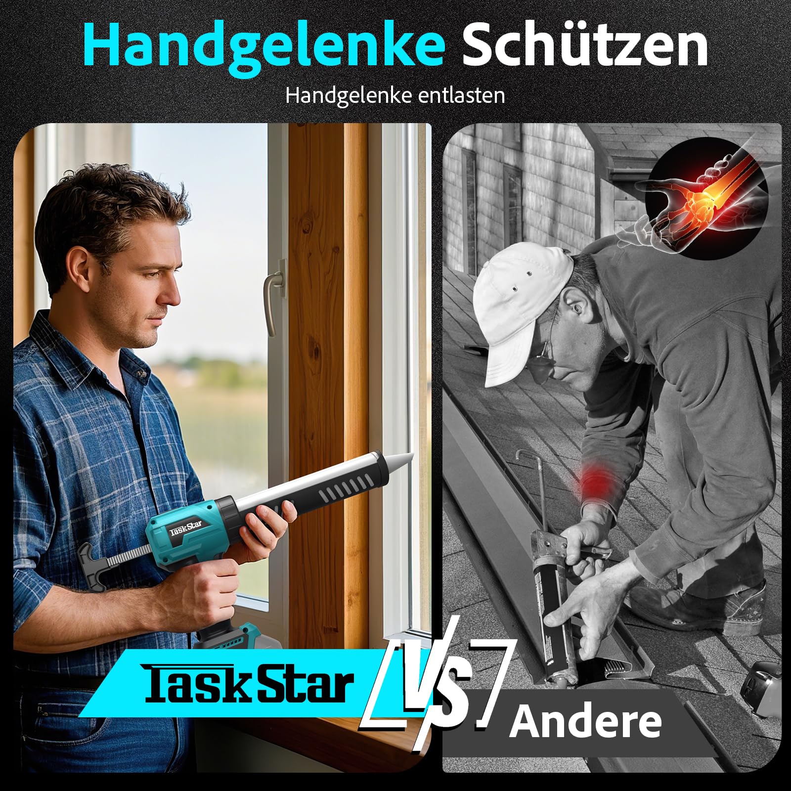 TaskStar Kartuschenpresse-Akku Kompatibel mit Makita Batterie 18V, Kartuschenpistole Elektrisch mit 4 einstellbaren Geschwindigkeiten, Silikonspritze Akku profi für 300 ml-Kartuschen (Ohne Akku)