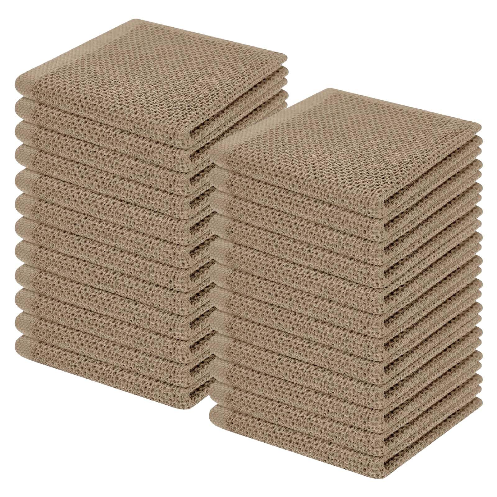 Homaxy 100% Cotton Waffle Weave Kitchen Dish Cloths 24-Pack, Tan