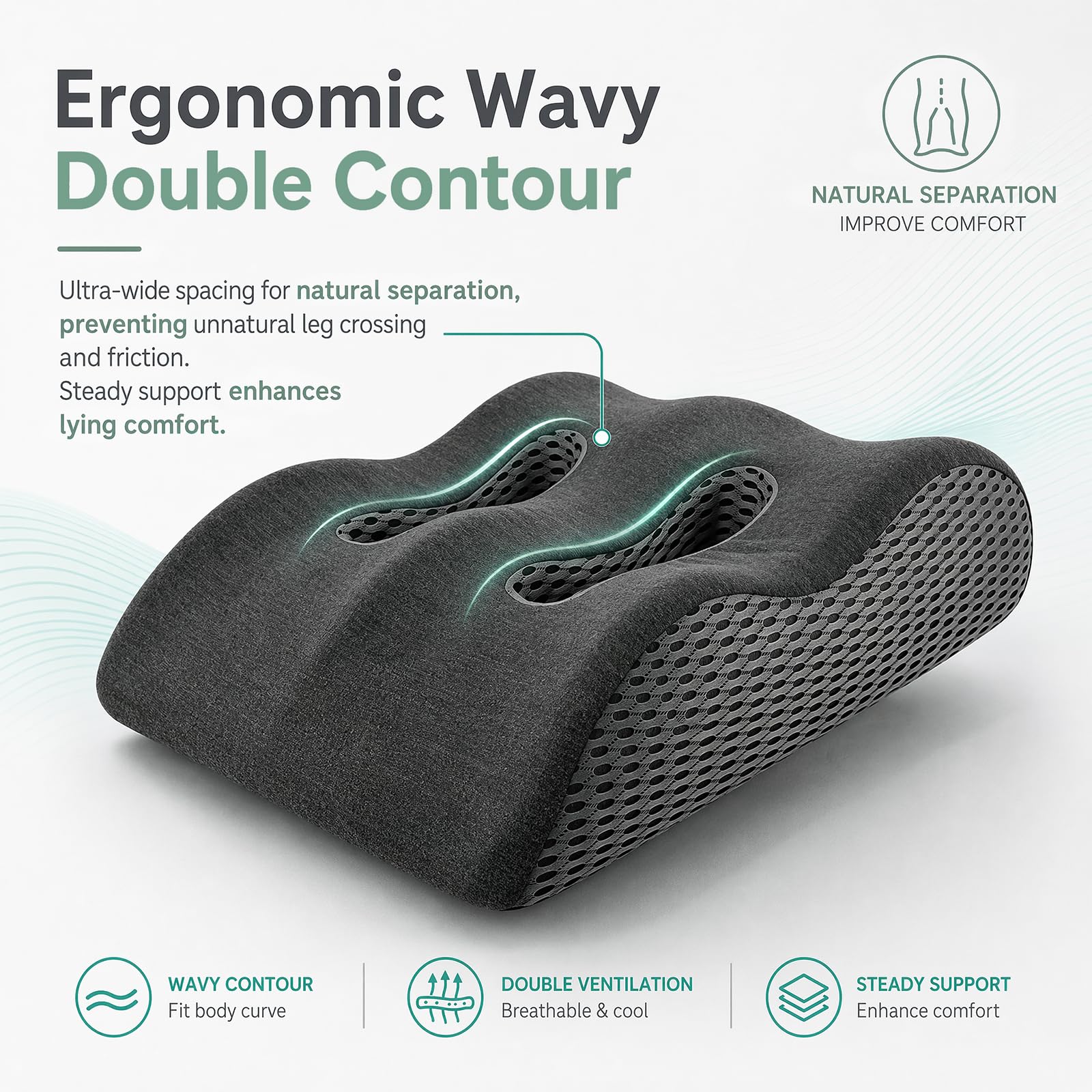 Cuscino Gambe Memory Foam Ergonomico Traspirante | Memory foam ergonomico, fodera lavabile traspirante, allevia tensione muscolare, due colori per riposo e recupero