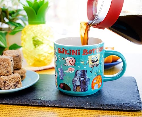 Miniatura 4 de Nickelodeon - Taza de cerámica con parte inferior de bikini de Bob Esponja, taza de café para expreso, té, cacao, capacidad para 13 onzas