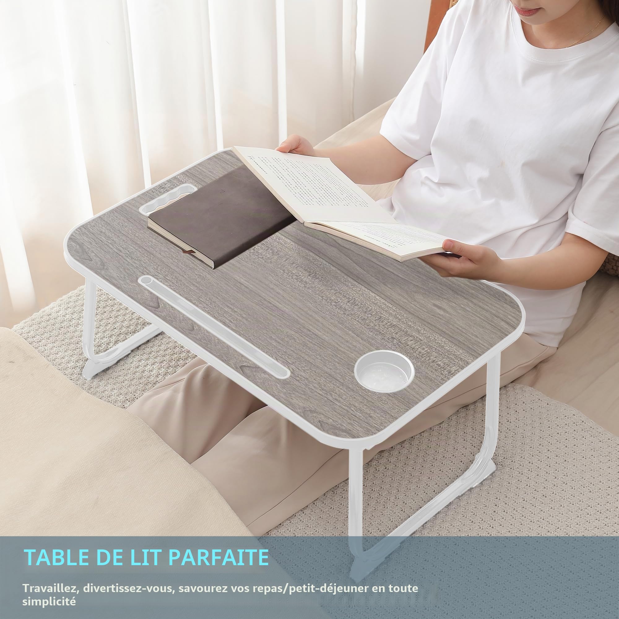 Bureau de lit pour Ordinateur, pour Manger, Lire, écrire sur Le lit, canapé, la Maison et Bureau (Grey)