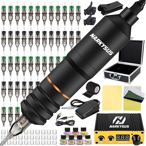 Narkysus Complete Pen Kit Rotary Pen Machine Digtal LED Power Supply with 80Pcs Cartridges for Beginners