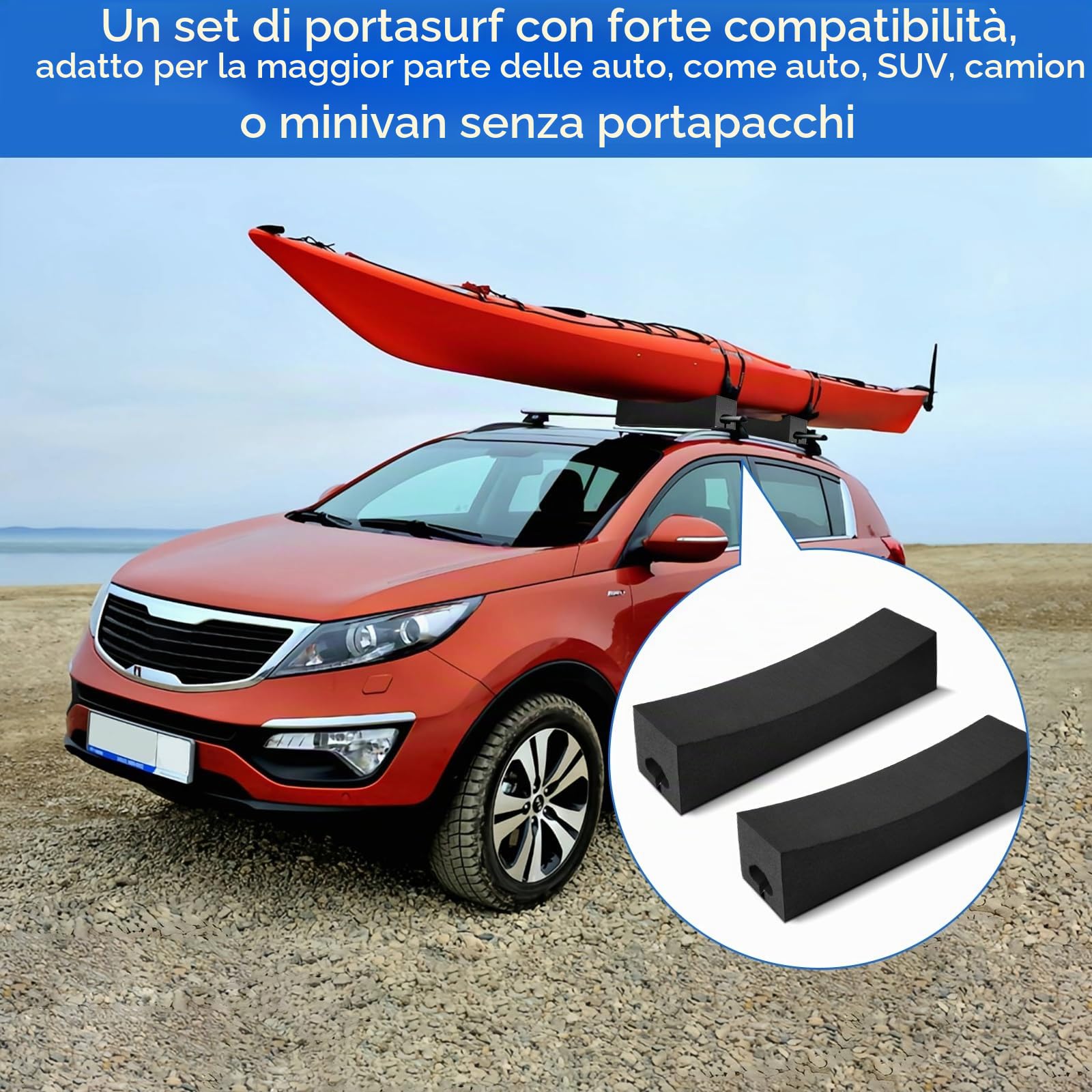 Barre Portatutto Universali, Una Coppia di Portapacchi Morbidi Portatili da Tetto Realizzati in Materiale EVA, Facile da Installare e Rimuovere per Tavola da Surf Kayak SUP Sci