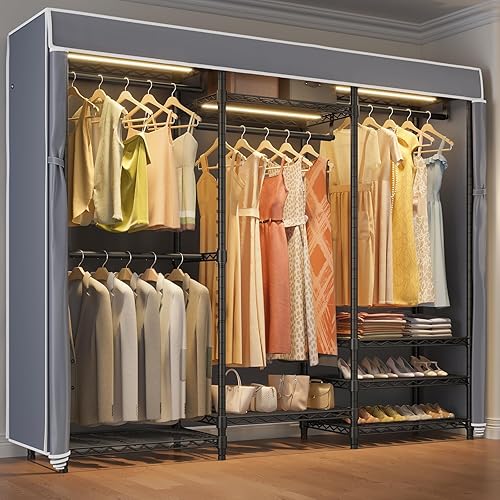 Vista 11 de VIPEK V5L Perchero para Ropa de Servicio Pesado con Luz LED Regulable, 3000K Blanco Cálido, Armario Ropero Portátil Independiente de Metal Percheros