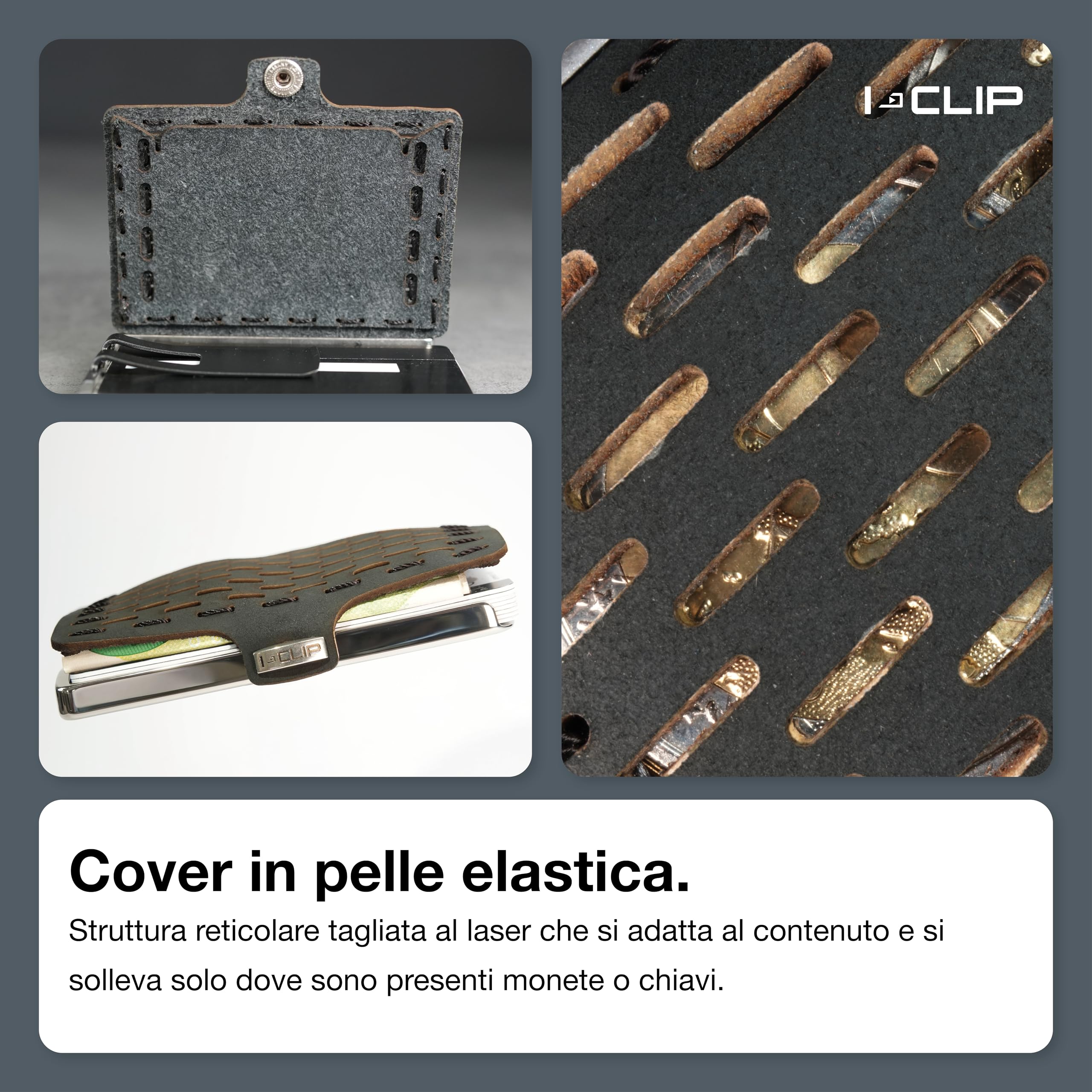I-CLIP Steel Portafoglio Uomo Slim con Portamonete Banconote, Mini Wallet fino a 10 Carte, Pelle Nero, Telaio Acciaio Lucidato