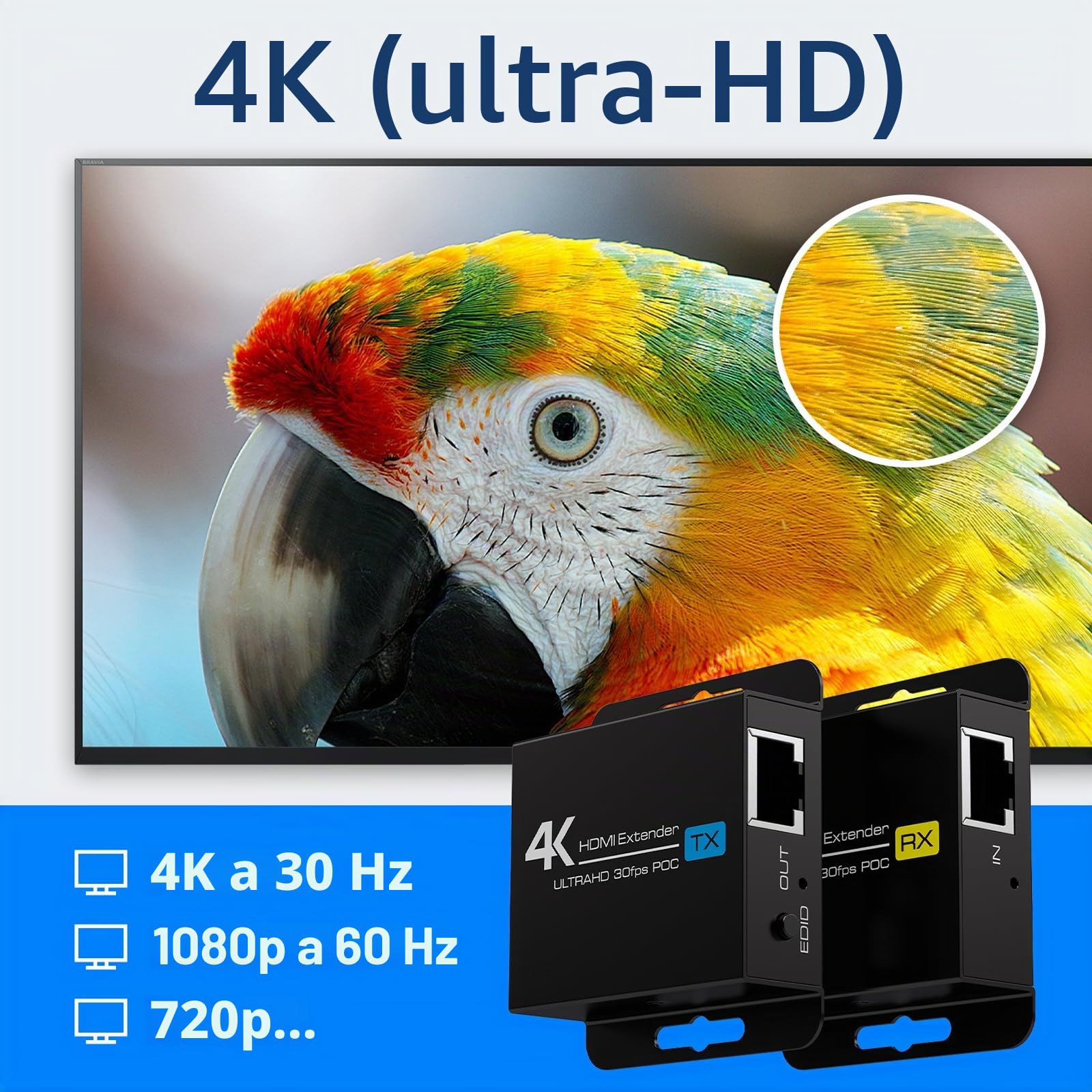 VEDINDUST HDMI Extender 4K30HZ Extensor sobre Single RJ45 Cat5e 6 7 Cables Ethernet Soporte 131FT 40M EDID 1080p POC Alimentación sólo en el Lado TX