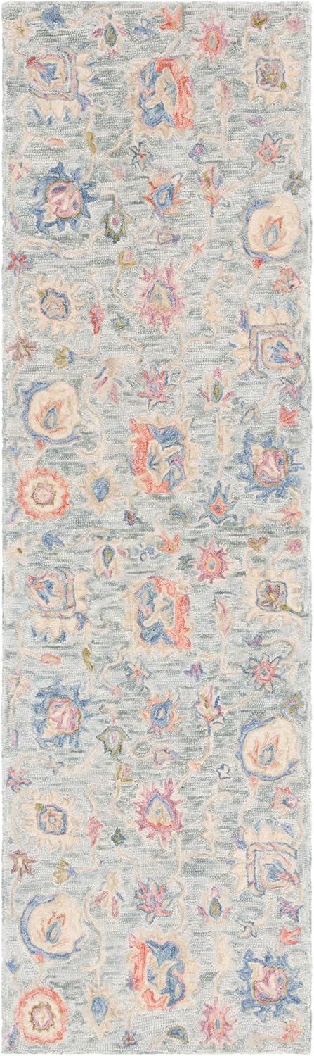 SAFAVIEH Metro Collection Runner Rug - 2'3" x 8', Blue & Ivory, Floral Design, Handmade Wool, Ideal for The Living Room, Bedroom, Dining Room (MET225M-28)