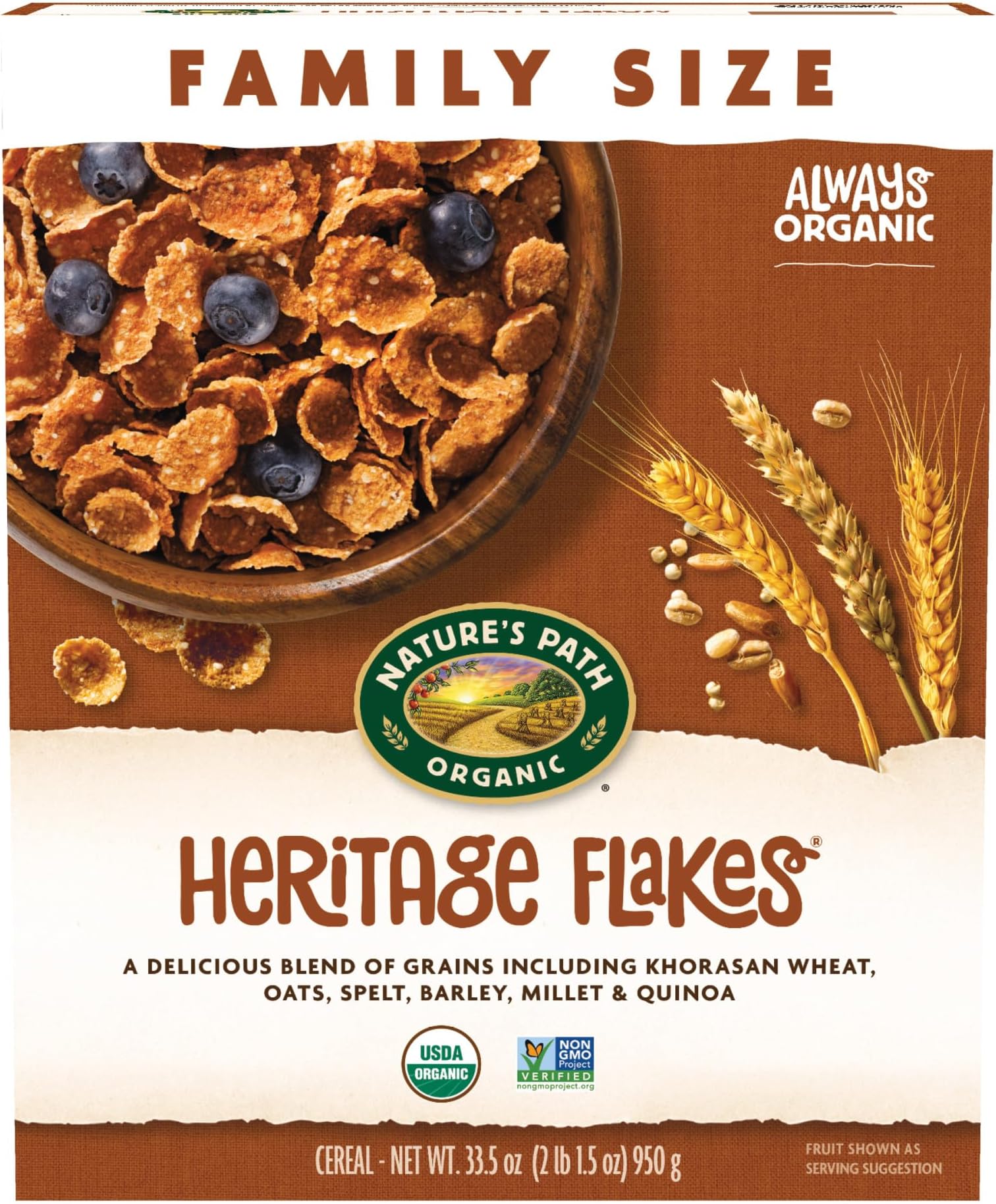 Nature's Path Organic Heritage Flakes® Cereal, 33.5 oz (Pack of 1), Ancient Grains, 23g Whole Grains, Non-GMO