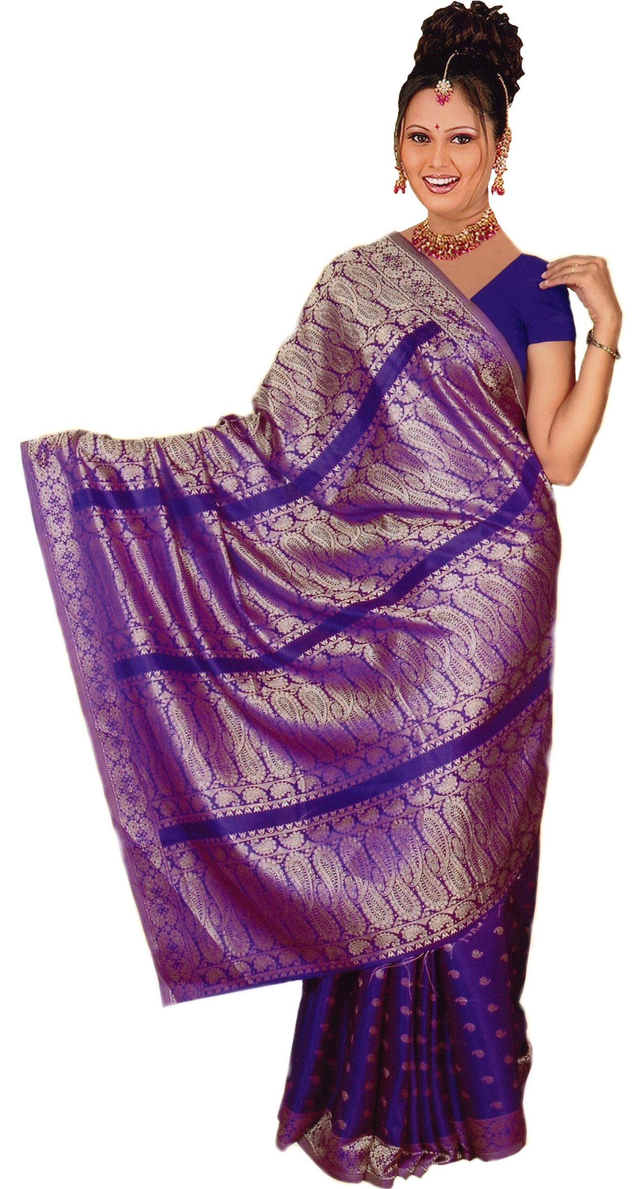Indischer Bollywood Fashion Sari Stoff Damenkostüm Kleid Dunkel Lila CA107