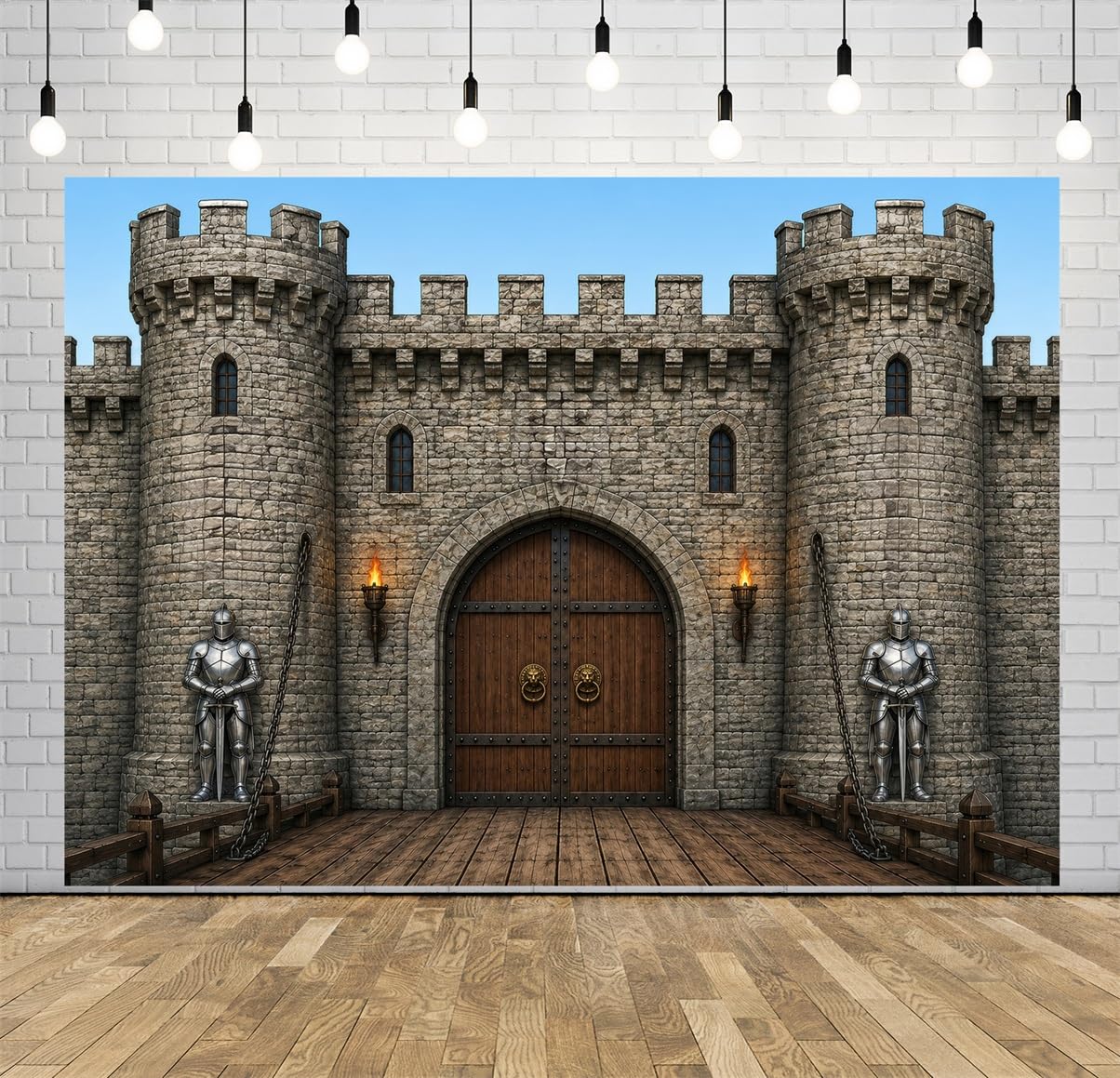 BELECO 3.6x2.5m Sfondo in tessuto Ponte Levatoio Castello Medievale | Castello In Pietra Vintage Sculture Cavalieri Torce Murali Sfondo Festa Medievale Telo Di Sfondo