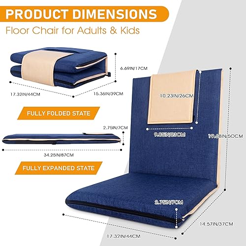 Miniatura 10 de FASTMOMENT Silla de piso con soporte para el respaldo, silla de piso ajustable de 14 posiciones, silla de piso portátil para adultos y niños, silla