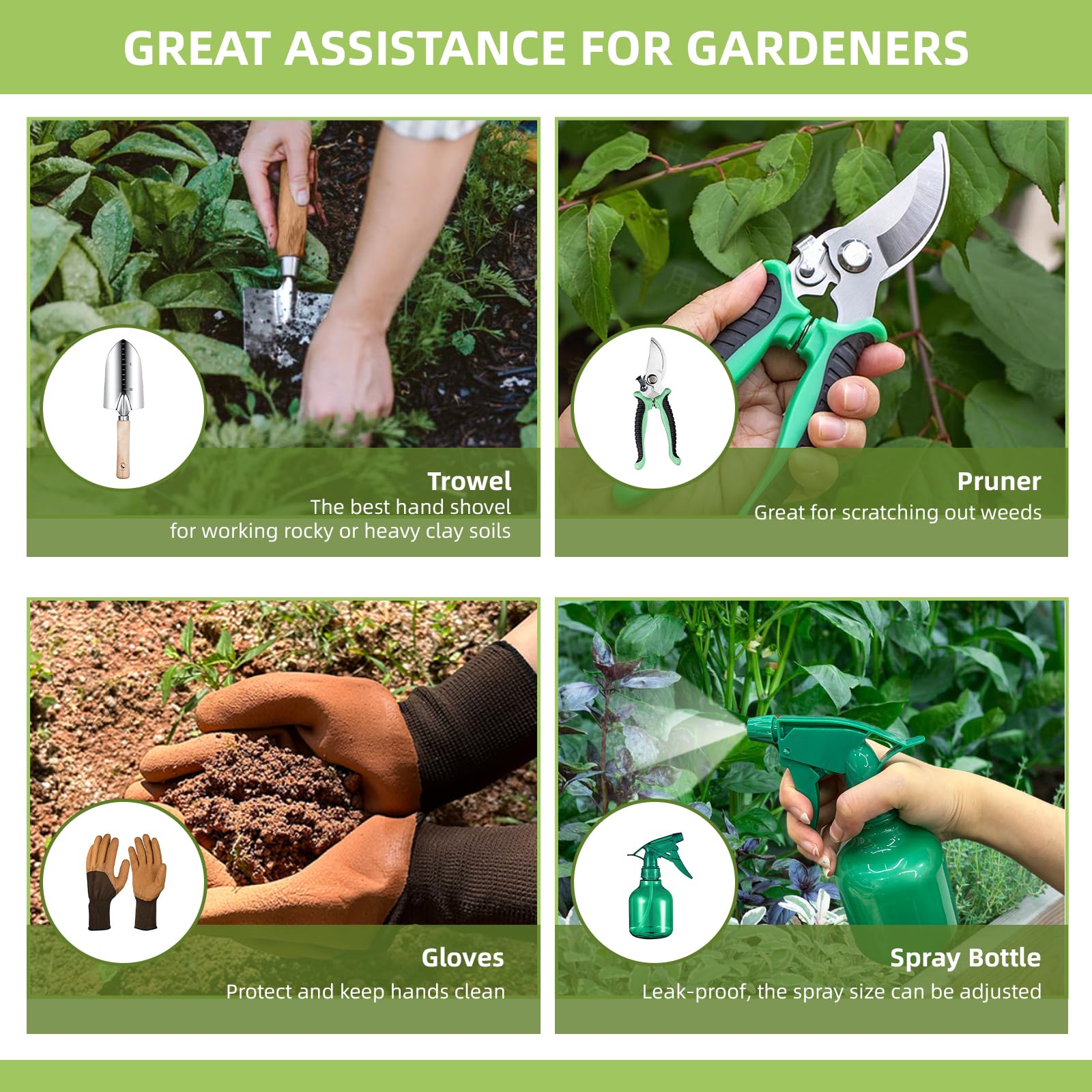 Juego de herramientas de jardín, 12 piezas, kit de jardinería resistente, herramientas de acero inoxidable con organizador floral, bolso de mano, suculentas, suministros de césped para amantes de la