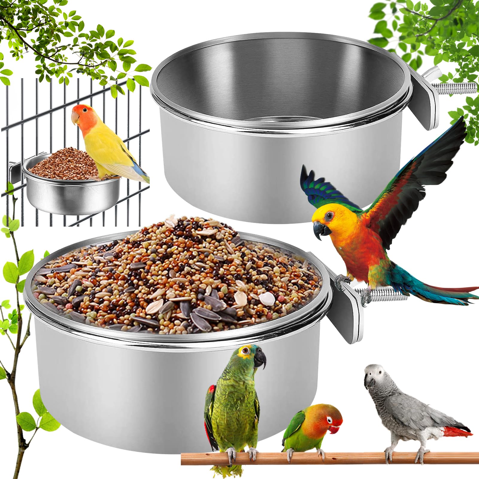 Bless - Tazas de Plato de alimentación para pájaros de Acero Inoxidable, Cuenco de alimentación para pájaros de Acero Inoxidable, para Animales pequeños, Aves, hámsters, Chinchillas, Conejos