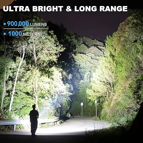 Miniatura 2 de Linternas LED recargables de alto lúmenes 990,000 lúmenes súper brillantes y potentes luces de flash con pantalla digital, 5 modos, linterna táctica