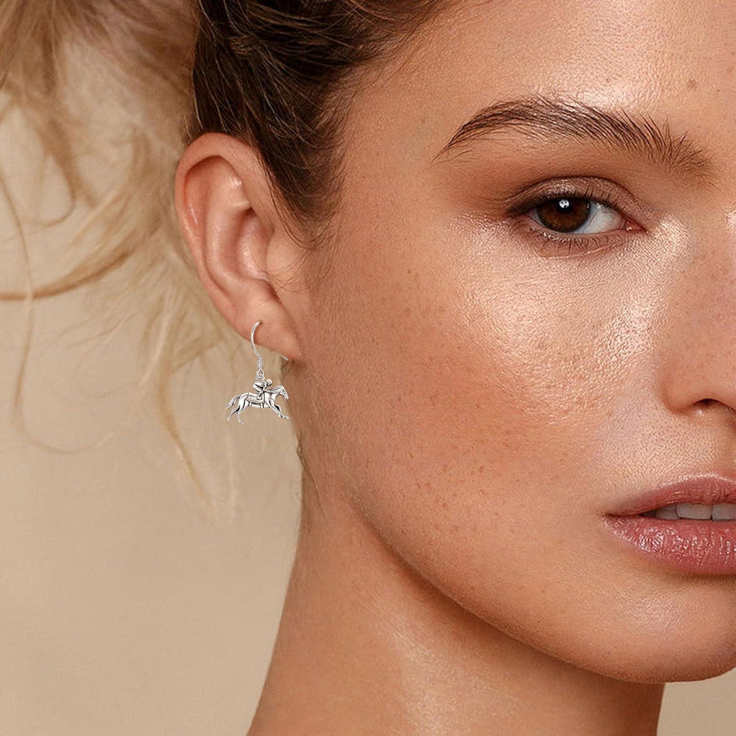 Horse Shoe/Horse Racing Dangle Earrings Sterling Silver Horse Jewelry Gift for Women - Image 2