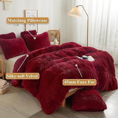 Miniatura 2 de XeGe Juego de funda de edredón de felpa peluda, juego de ropa de cama de lujo suave terciopelo cristalino esponjoso, 3 piezas (1 funda de edredón de