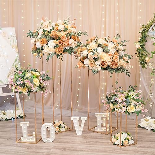 Miniatura 4 de Sziqiqi Mesas de jarrón de suelo, centros de mesa para recepción, 2 piezas de columna de metal, soporte geométrico de flores de 31.5 pulgadas,