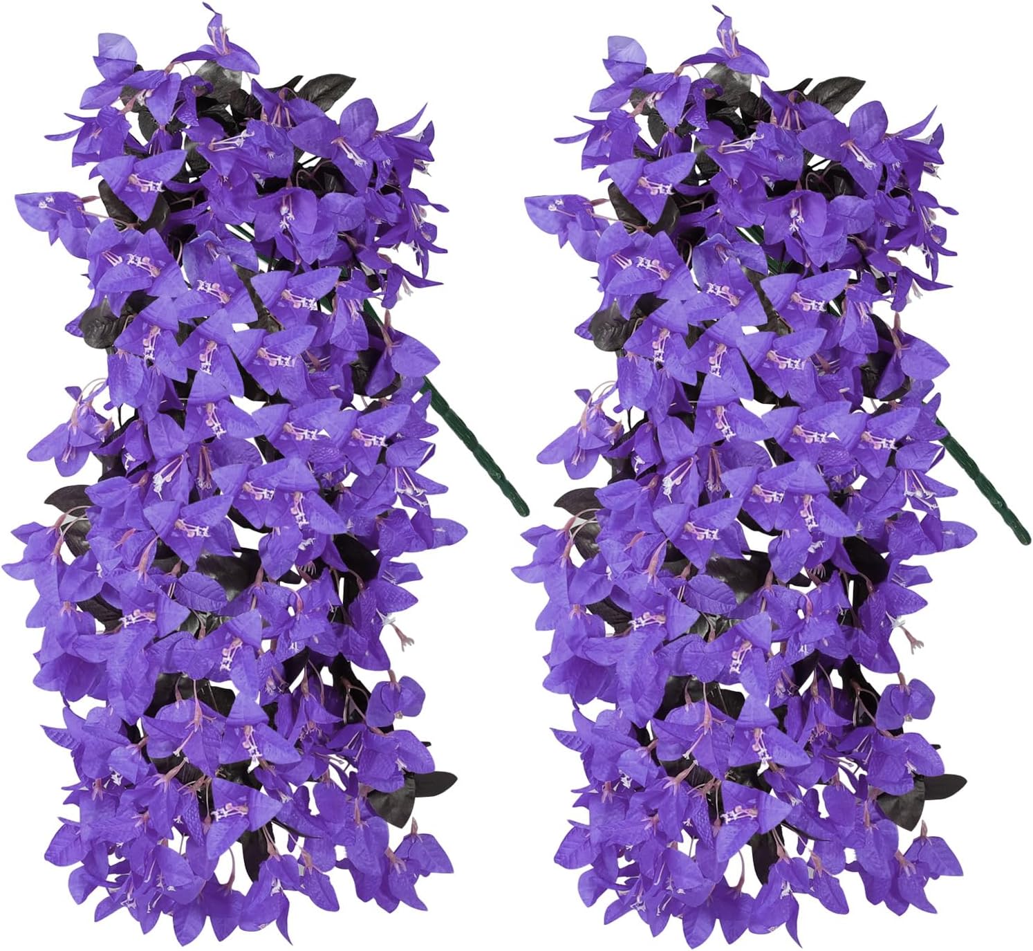 Artificial Faux Outdoor Bougainvillea Flowers Plants for Outside Summer Decoration, 2 pcs Fake Silk UV Resistant Realistic Long Trailing Vines for Porch Front Door Planter Patio Balcony Purple Indigo
