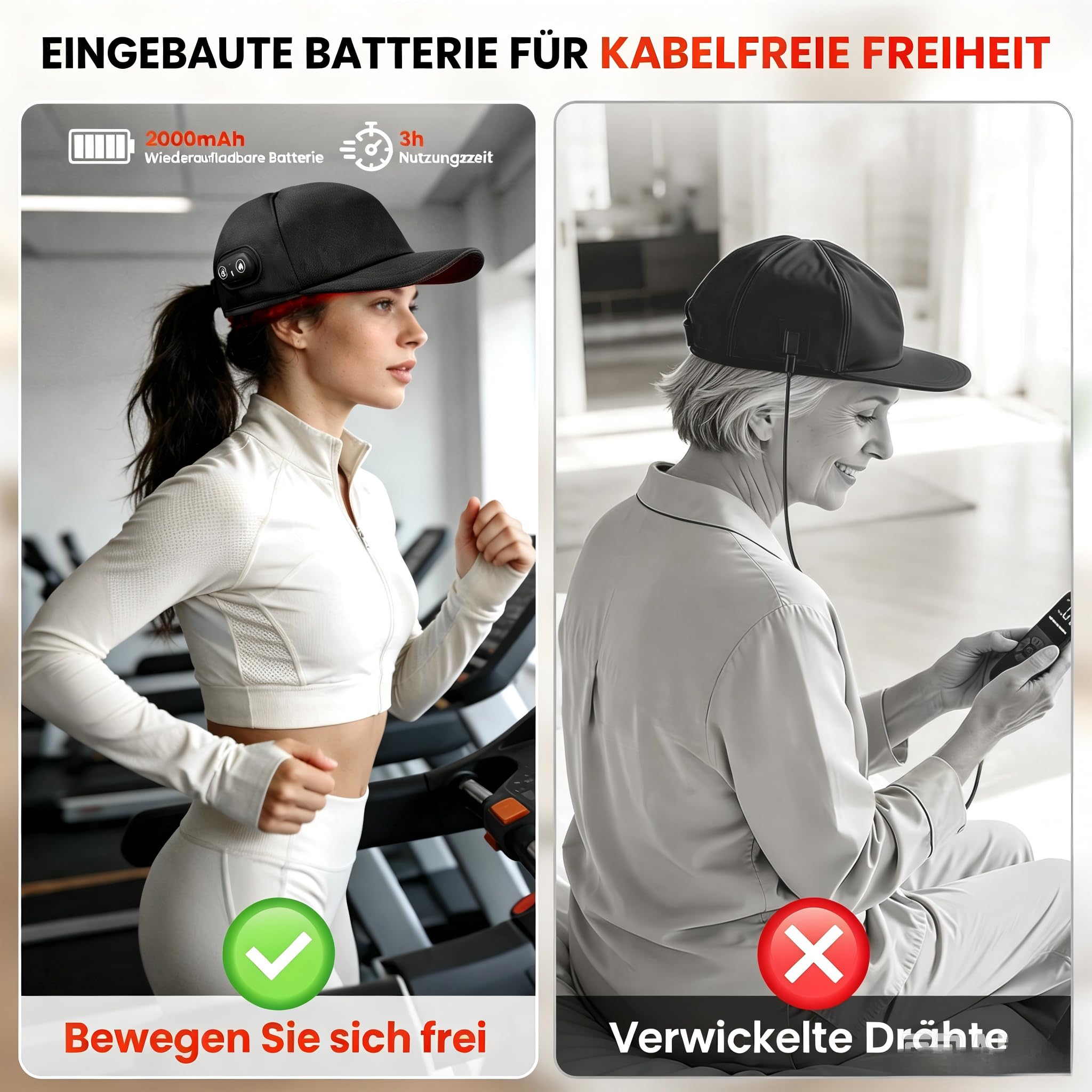 I-THERA-U Kabellose Rotlicht Haarpflegehaube Wiederaufladbar Rotlicht Mütze | 660 nm Rotlicht & 850 nm Nahinfrarotlicht für die Kopfhaut- und Haarpflege, Einheitsgröße für Damen und Herren