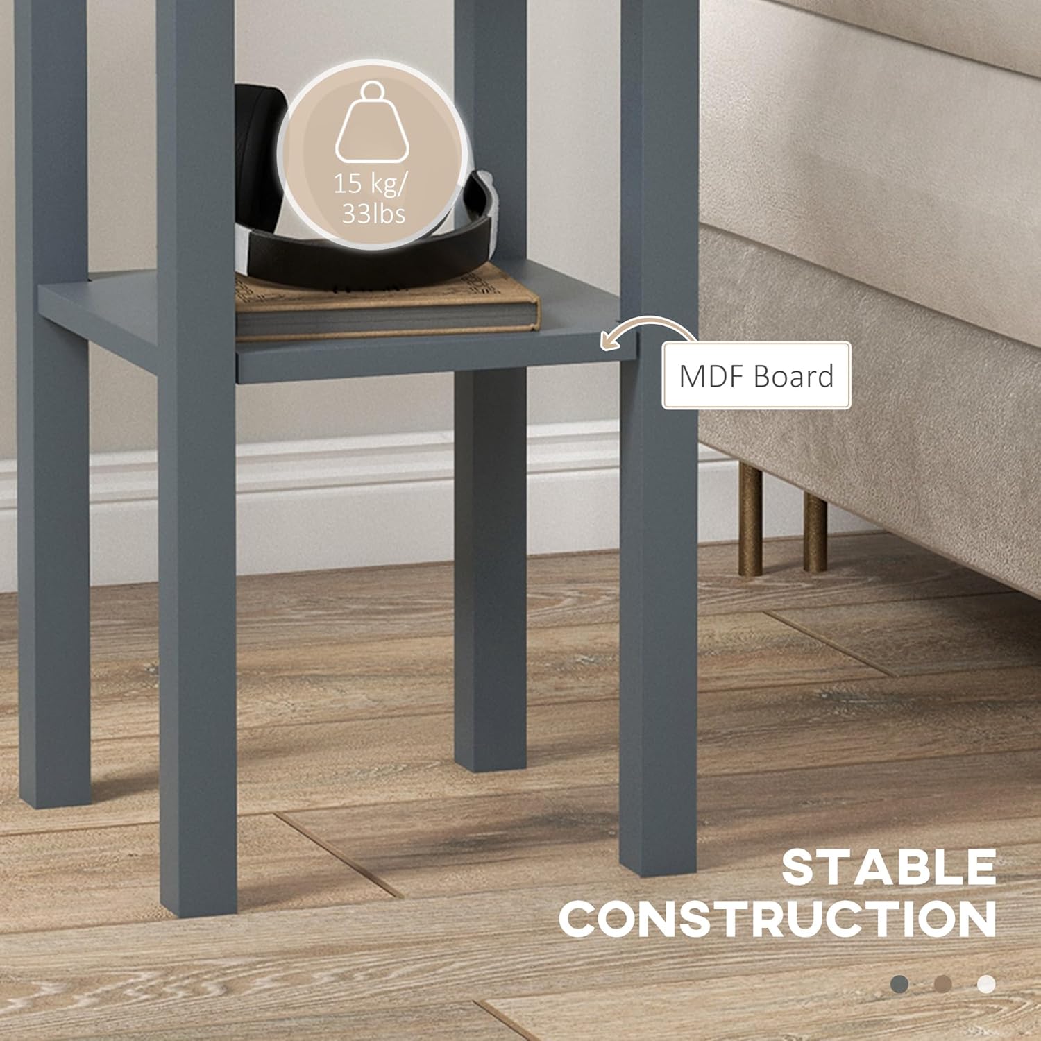 HOMCOM Narrow End Table with Drawer and Bottom Shelf, Slim Side Table for Small Spaces, Skinny Modern Accent Desk for Living Room, Set of 2, Gray