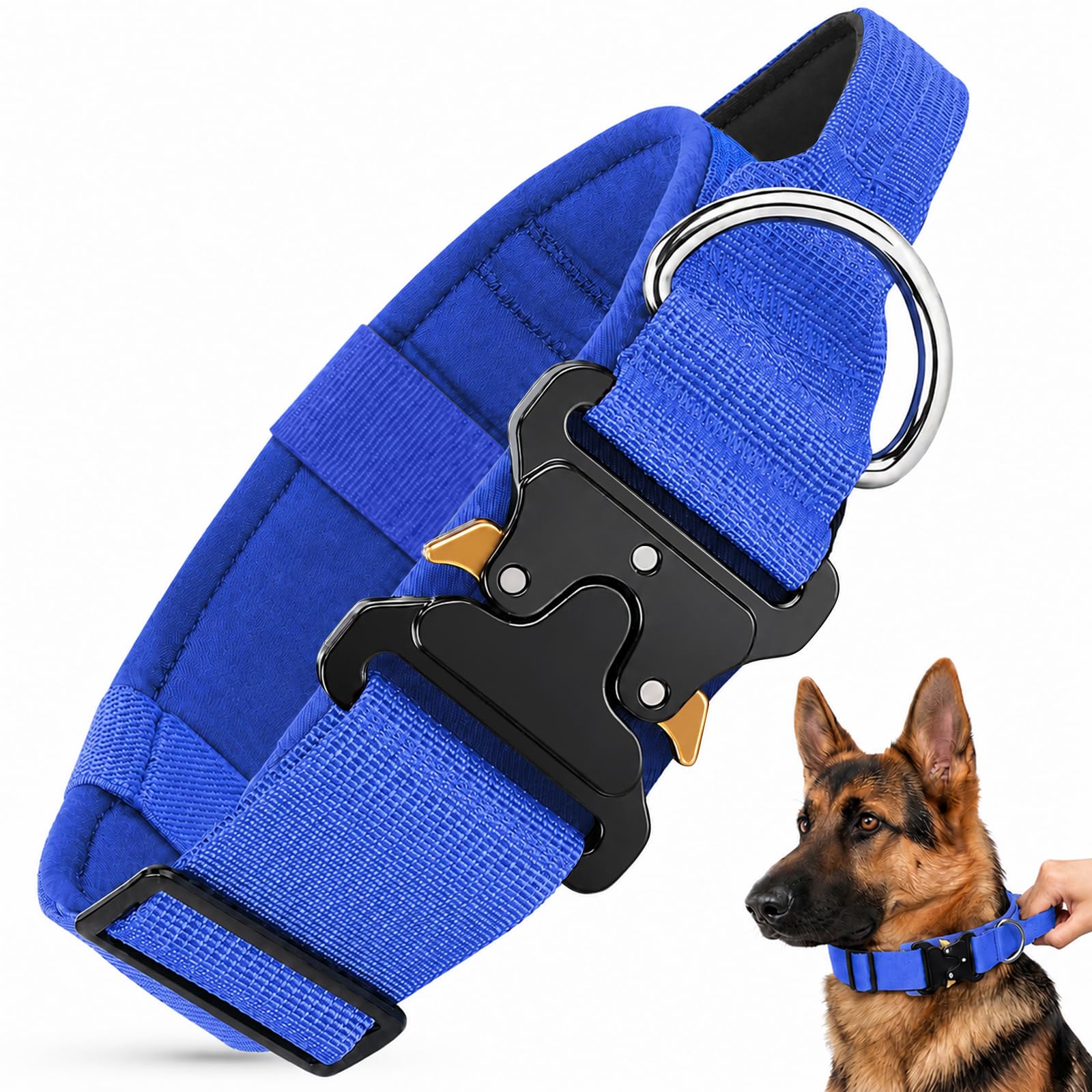 Tactical Dog Collar for Medium Large Dogs, Wide Heavy Duty Dog Collars with Handle and Metal Buckle, Adjustable Padded Collar for Dogs Outdoor Walking and Training (Navy Blue, XL) â image 1