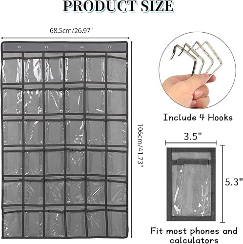 Miniatura 2 de Organizador de bolsillo de aula para calculadora de teléfono, organizador de bolsillo transparente para almacenamiento en el aula, organizador de