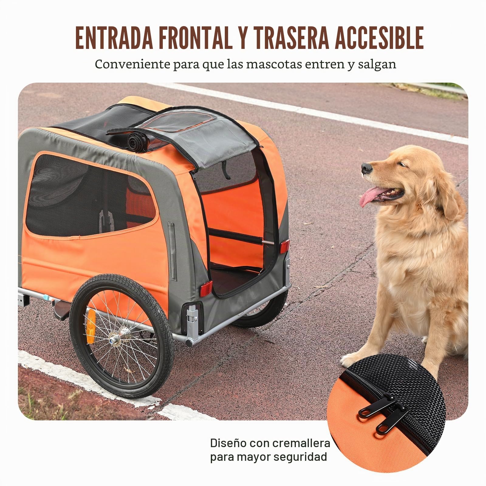 VEVOR Remolque Plegable para Bicicleta para Perros Carga de 30 kg Portabicicletas para Mascotas Marco Fácil de Plegar con Ruedas de Liberación Rápida, Acoplador Universal para Bicicleta, Reflectores