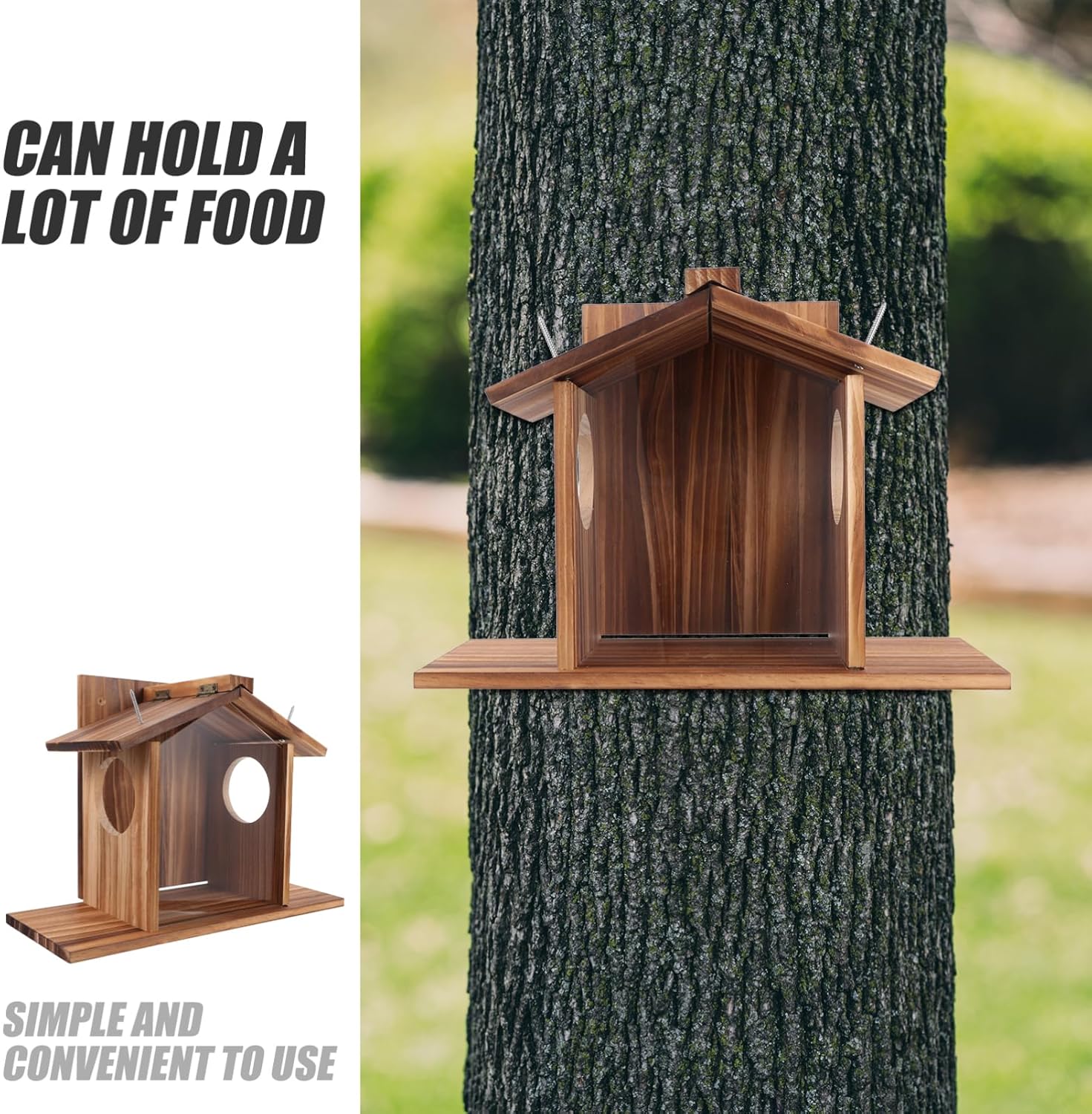 Wooden Squirrel Feeder for Garden Outdoor Hamster Food Box Storage Holder Design for Weather Easy to Clean and Refill Attracts Backyard Squirrels