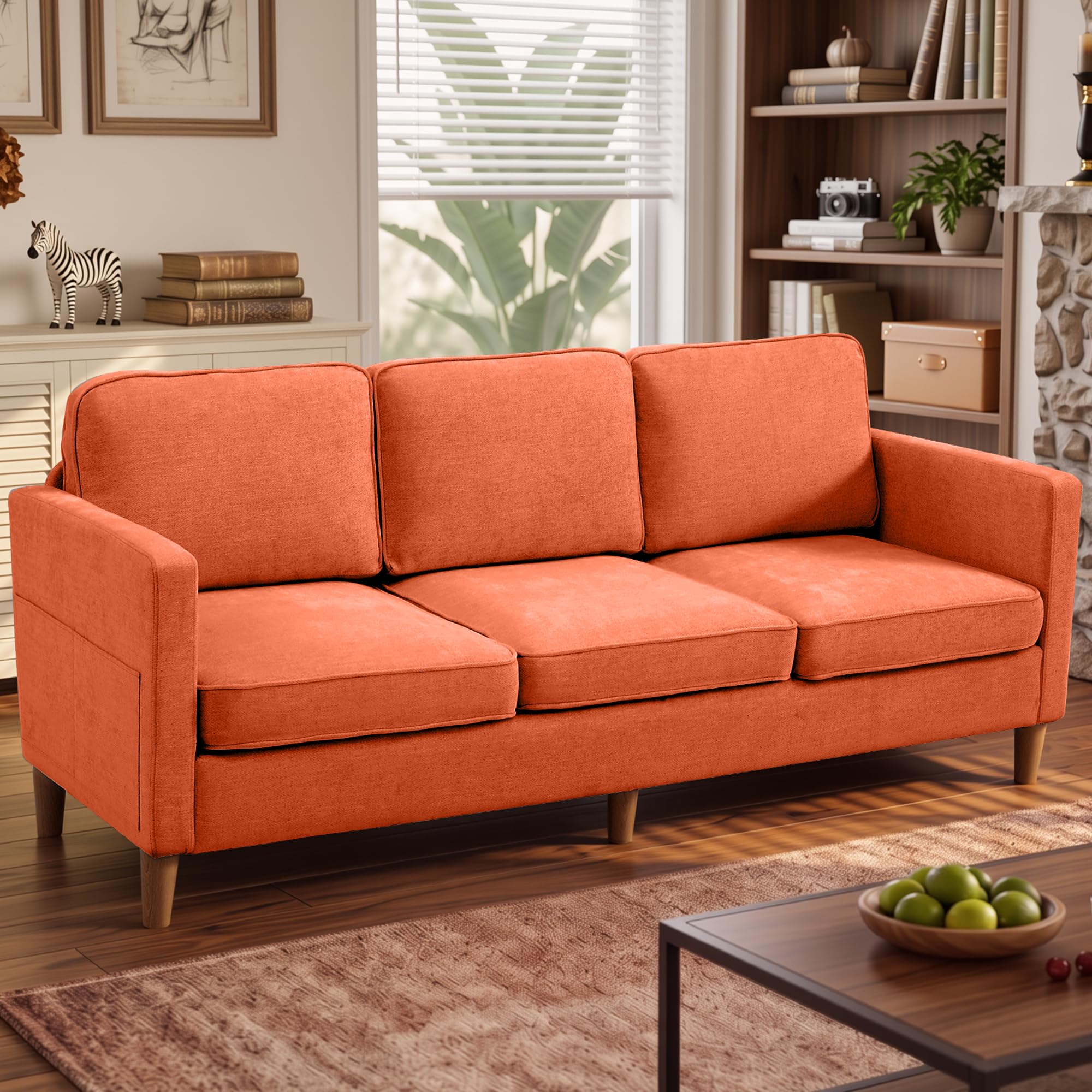 80" Chenille Sofa Mid Century Modern 3 Seater Couch for Living Room Office