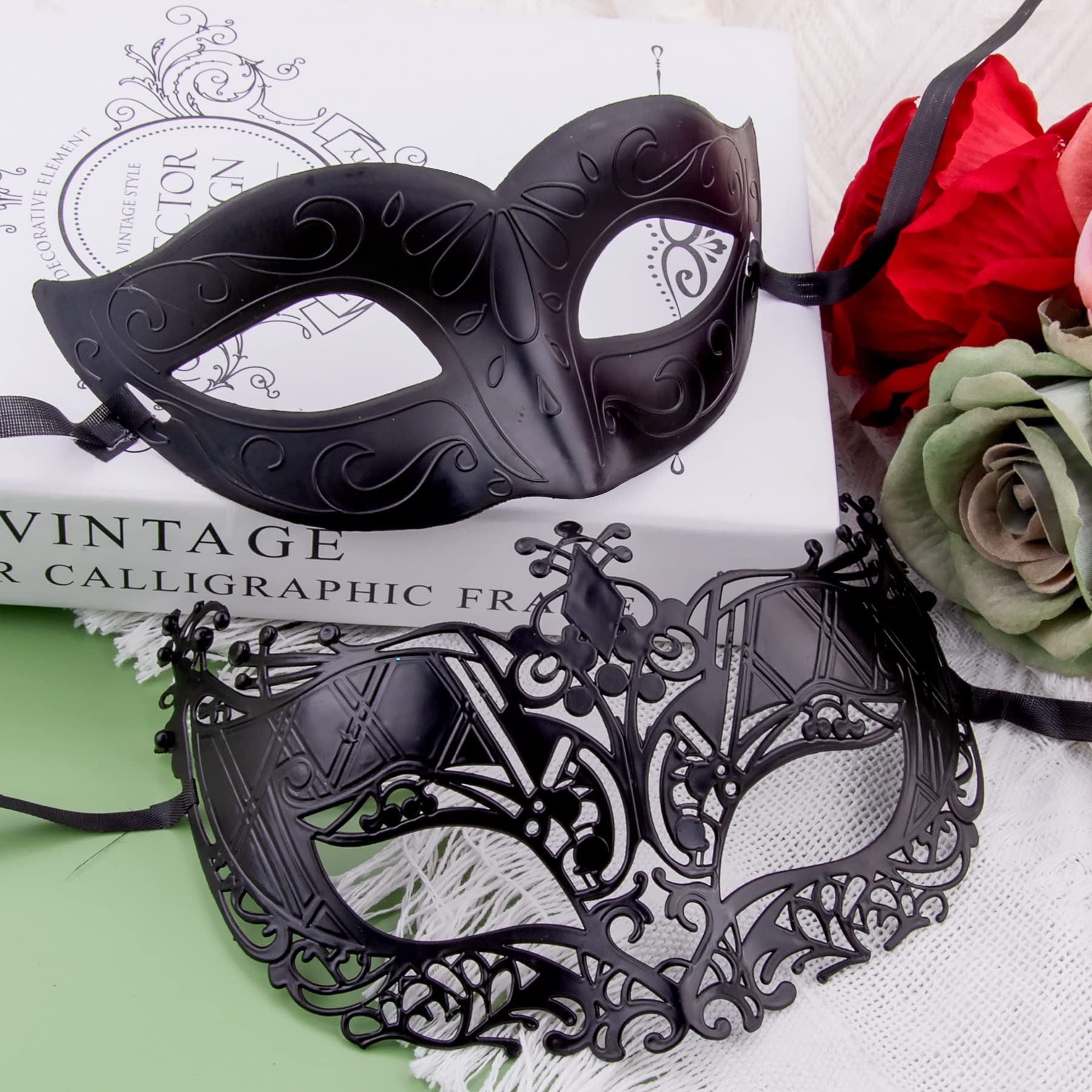 FEQO 64 Pezzi Veneziana Maschera Maschere Antiche Vintage Maschere Veneziane Maschera da Ballo per Donna Uomo Carnevale Halloween