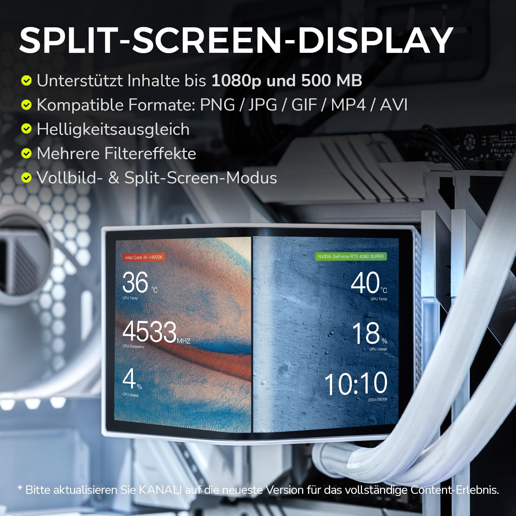 TRYX Panorama ARGB 360 Weiß | 360mm AIO Wasserkühlung - 6,5'' Curved AMOLED Display mit 3D-Anamorphic-Effekt – 320 W TDP – Magnetische RGB-Lüfter - CPU-Kühler für LGA 1851/1700/1200/115X & AM5/AM4