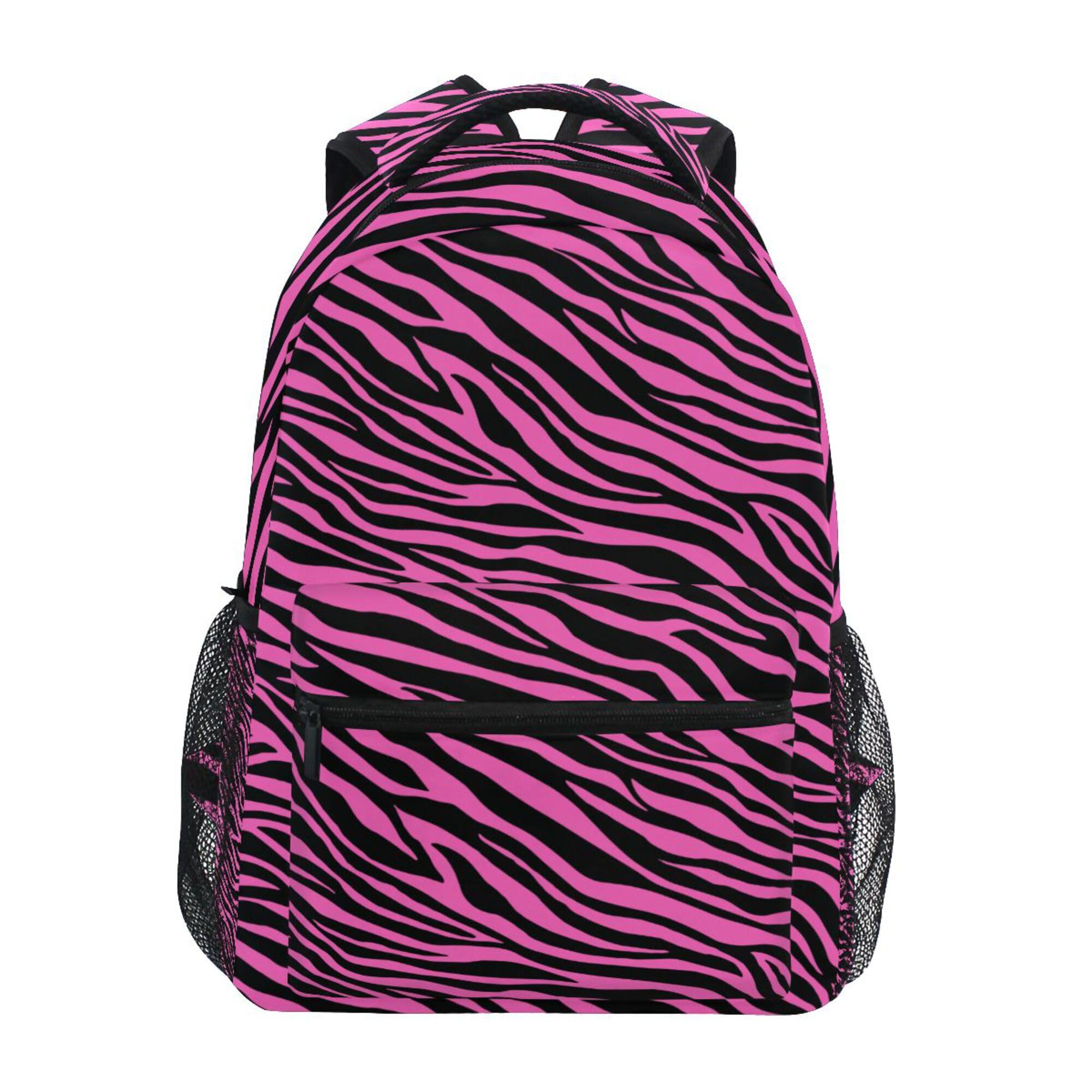 Fisyme Pink Zebra Print Laptop Backpack Bag Bookbag Casual Travel Hiking Computer Notebooks Daypacks