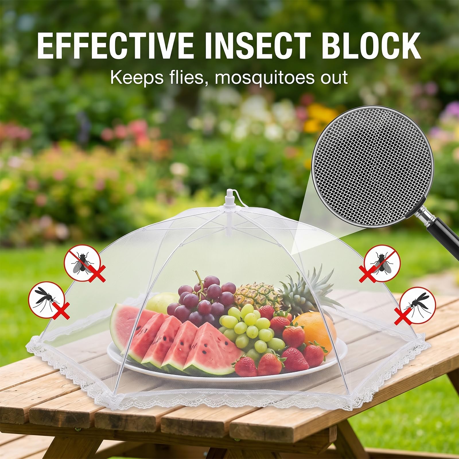 Coprivivande a Rete Pieghevole, 4 Pezzi Anti Insetti Coperture per Alimenti, Coprivivande a Rete Pop Up, Copertura Tende Ombrello Per Il Cibo per Cibo Frutta Picnic, Bianco, 60 cm