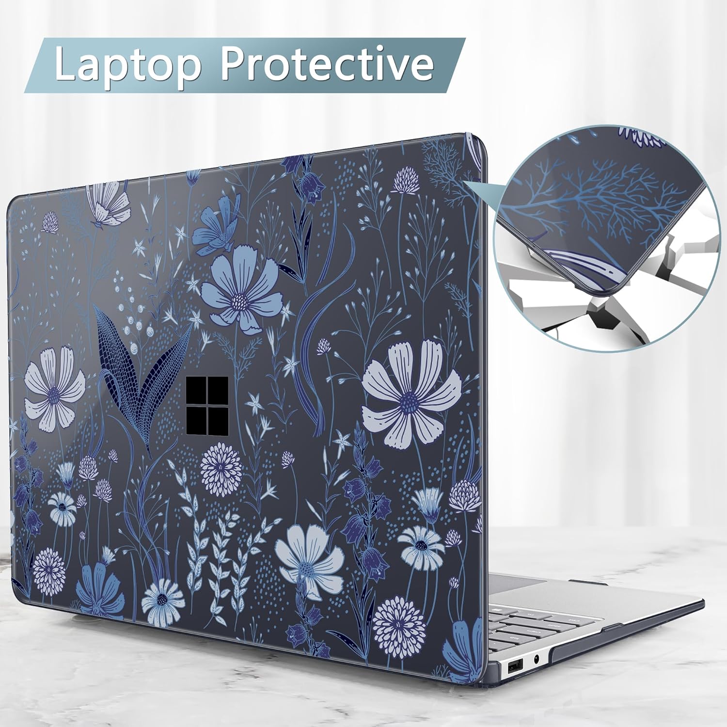 Tuiklol for 2025 Microsoft Surface Laptop 13 inch Case, Windows 11 Touchscreen Copilot+ PC Laptop 13 Model 2095 with Protection Surface 13 inch Cover,Blue Line Floral - Image 7