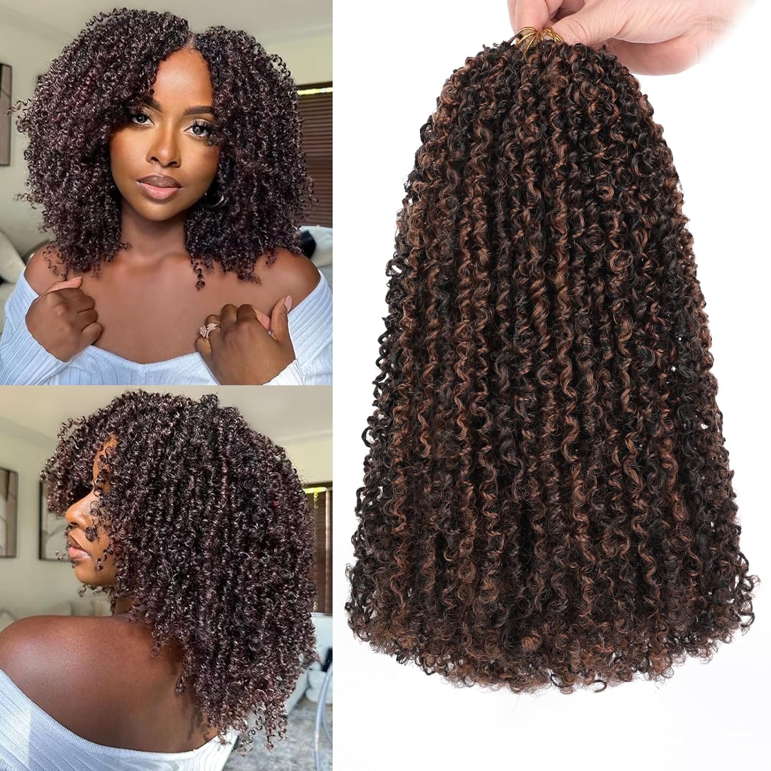 COOKOO 12 Inch 8 Packs Pre-Looped Yanky Twist Crochet Hair with Mini Curly Ends Mix 2 Tones Micro Yanky Twist Passion Twist Crochet Hair Pre twisted Spring Twist Crochet Hair for Women 1BH30#