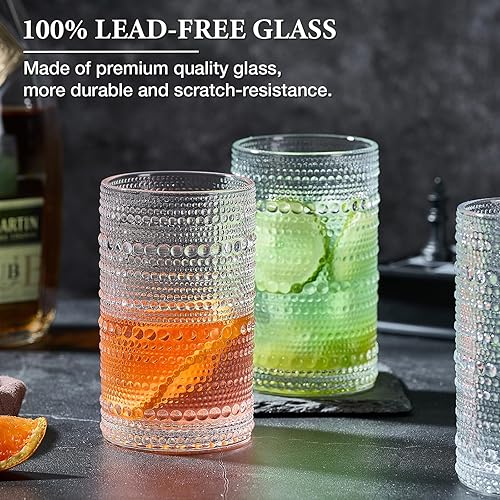 Miniatura 4 de Mfacoy Juego de 6 vasos de cóctel grandes de estilo vintage con forma de hobuña, vasos de cóctel de 12 onzas, vasos de vidrio en relieve, vaso de