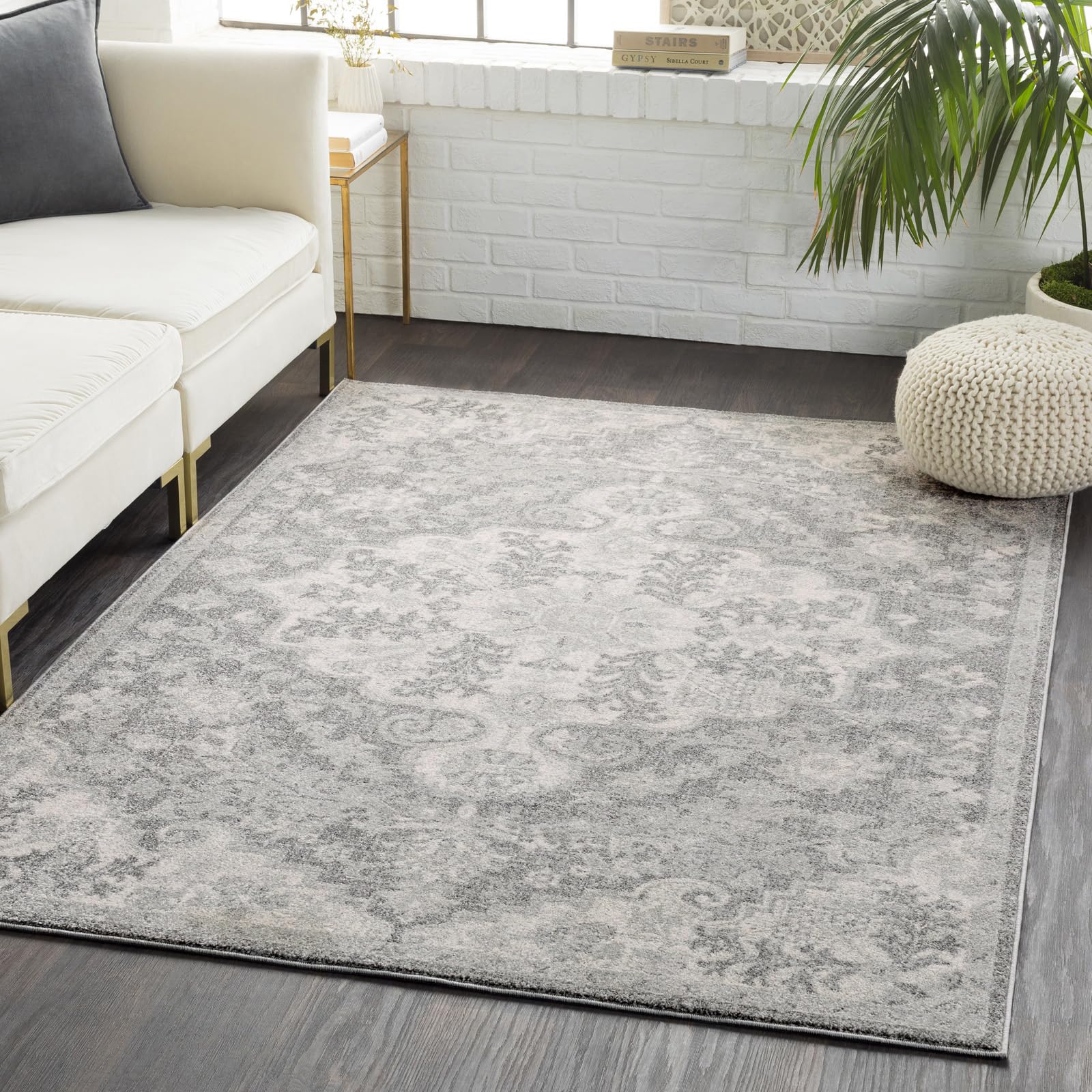Livabliss Lou Asmara Vintage Rug – Multicolour Boho Area Rug for Living Room, Dining & Kitchen, 160x220 cm, Easy-Care Pile, Large Traditional Bohemian Rug in Medium Grey