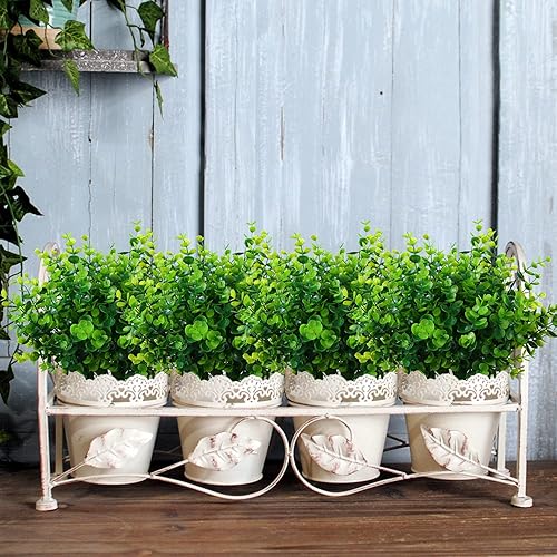 Miniatura 8 de Plantas artificiales, flores, arbustos de hierba, paquete de 8 flores de plástico sintético que no se decolora, para exteriores, para jarrones,